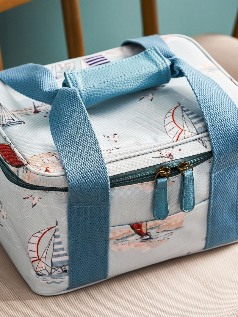 Sophie Allport pale blue coastal boats lunch bag, imported from the UK