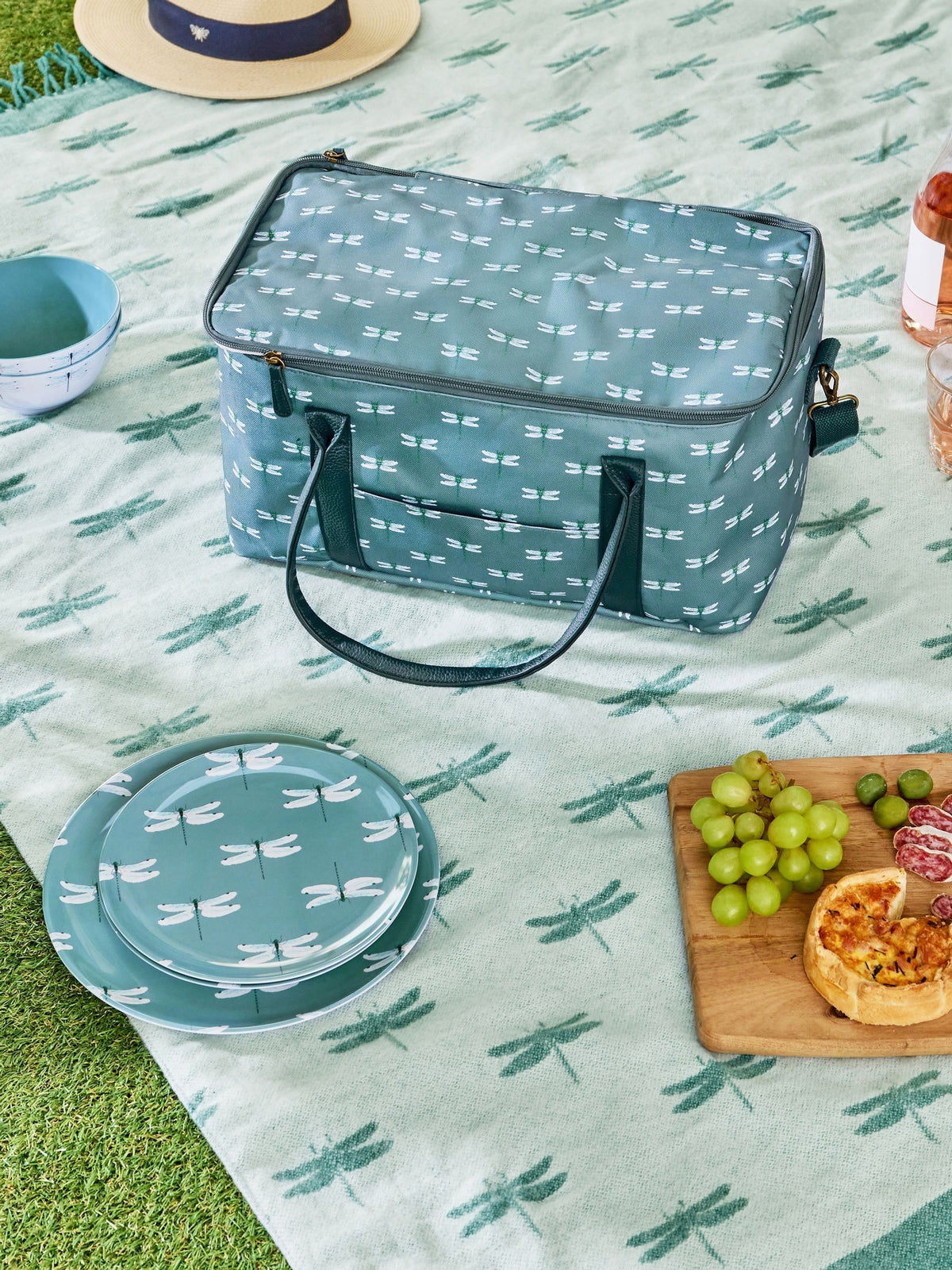 Sophie Allport teal dragonfly pocket picnic cool bag, UK version