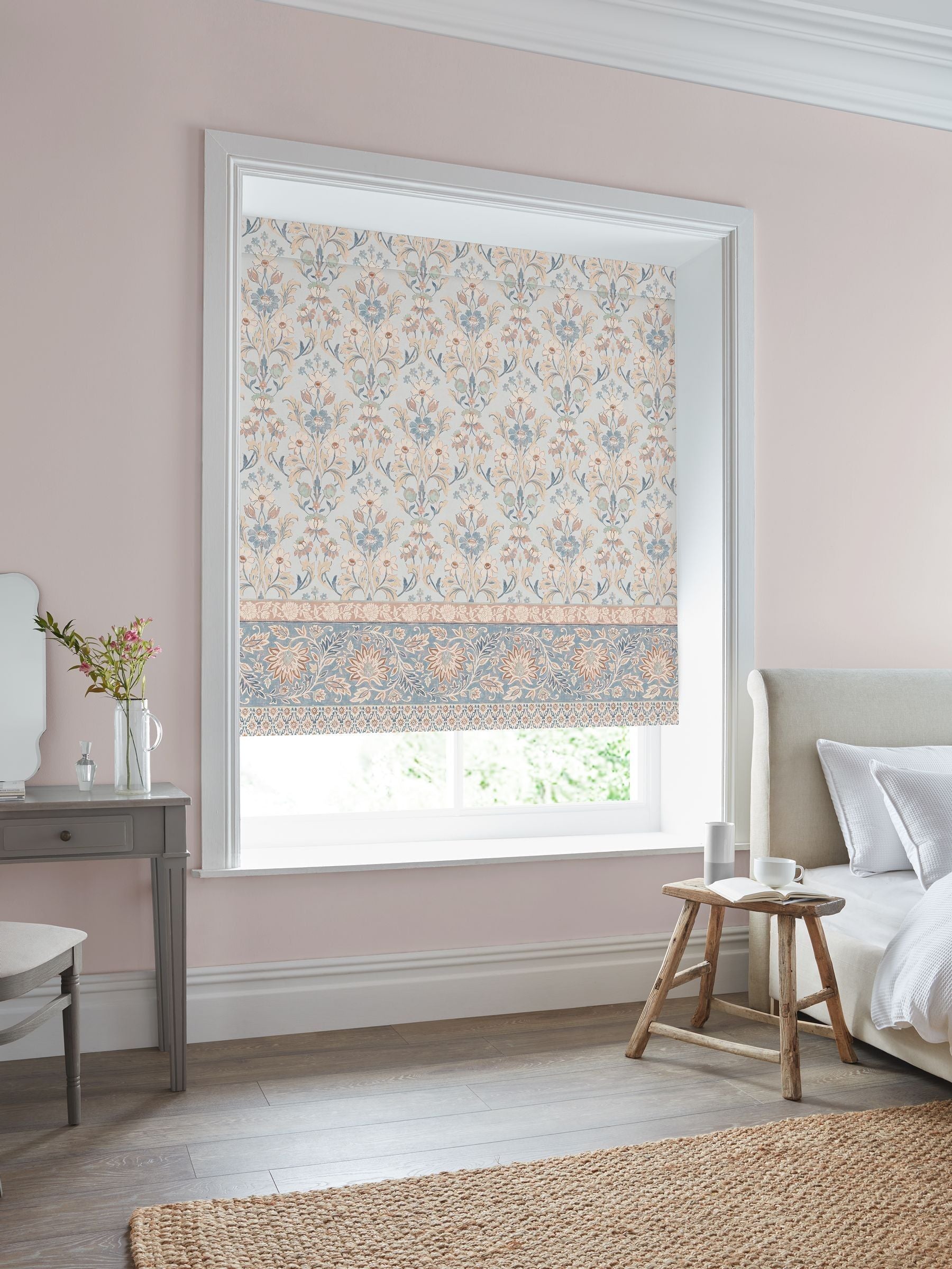 Laura Ashley Dusty Pink Semington border blind, imported from the UK