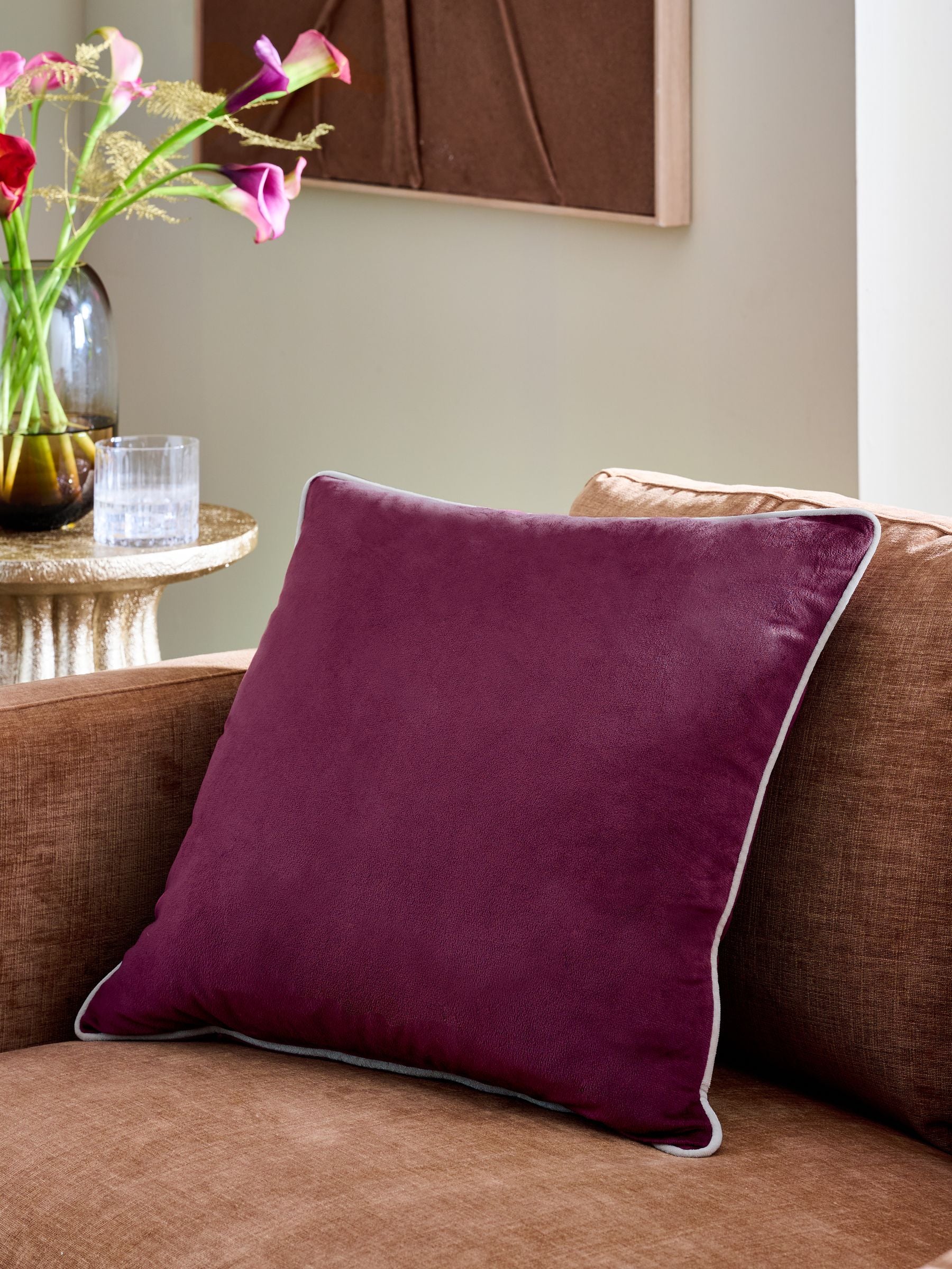 Dark Green Matte Velvet Contrast Pipe Cushion - 50 x 50cm