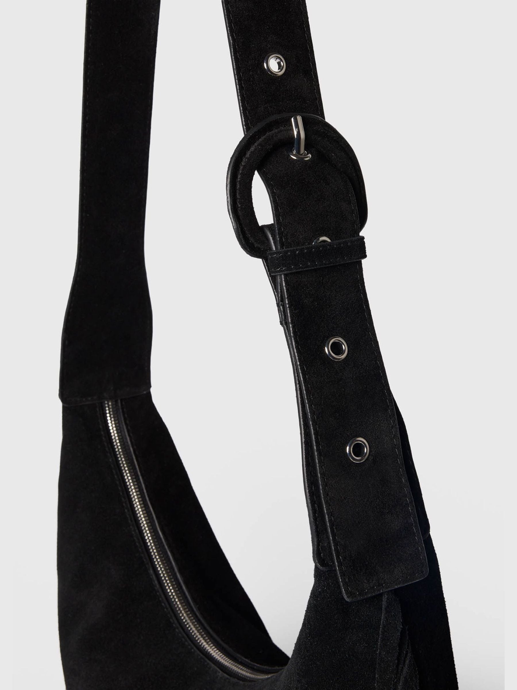 Whistles Black Sia suede fringed handbag, imported from the UK