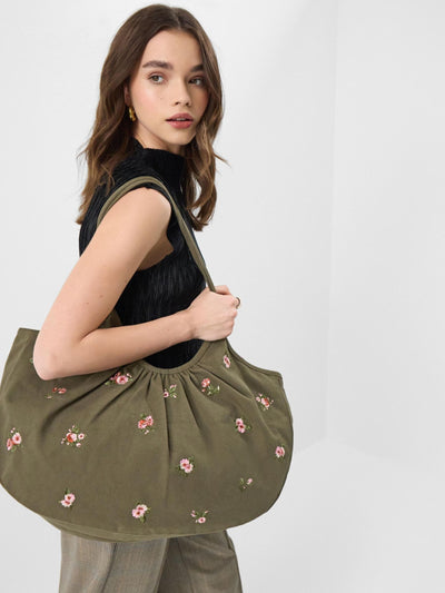 Next Accessorize Green Oversized Floral Embroidered Shoulder Bag- Buy online at McGrocer