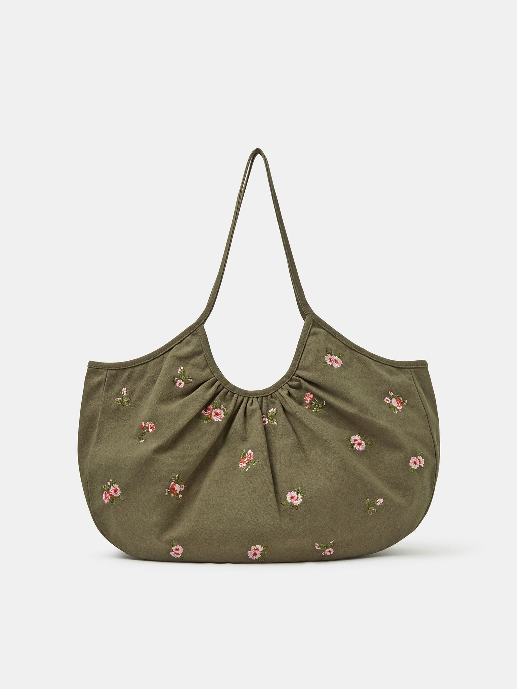 Accessorize green floral embroidered oversized shoulder bag (British brand)
