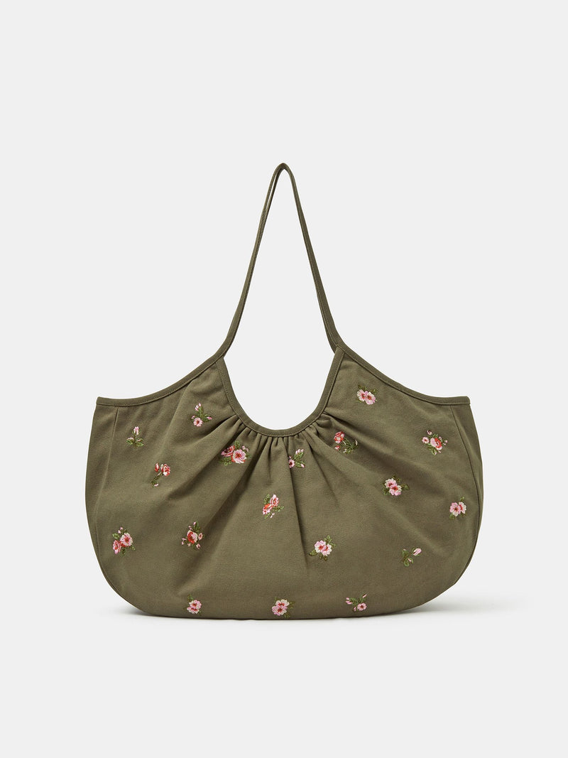 Accessorize green floral embroidered oversized shoulder bag (British brand)