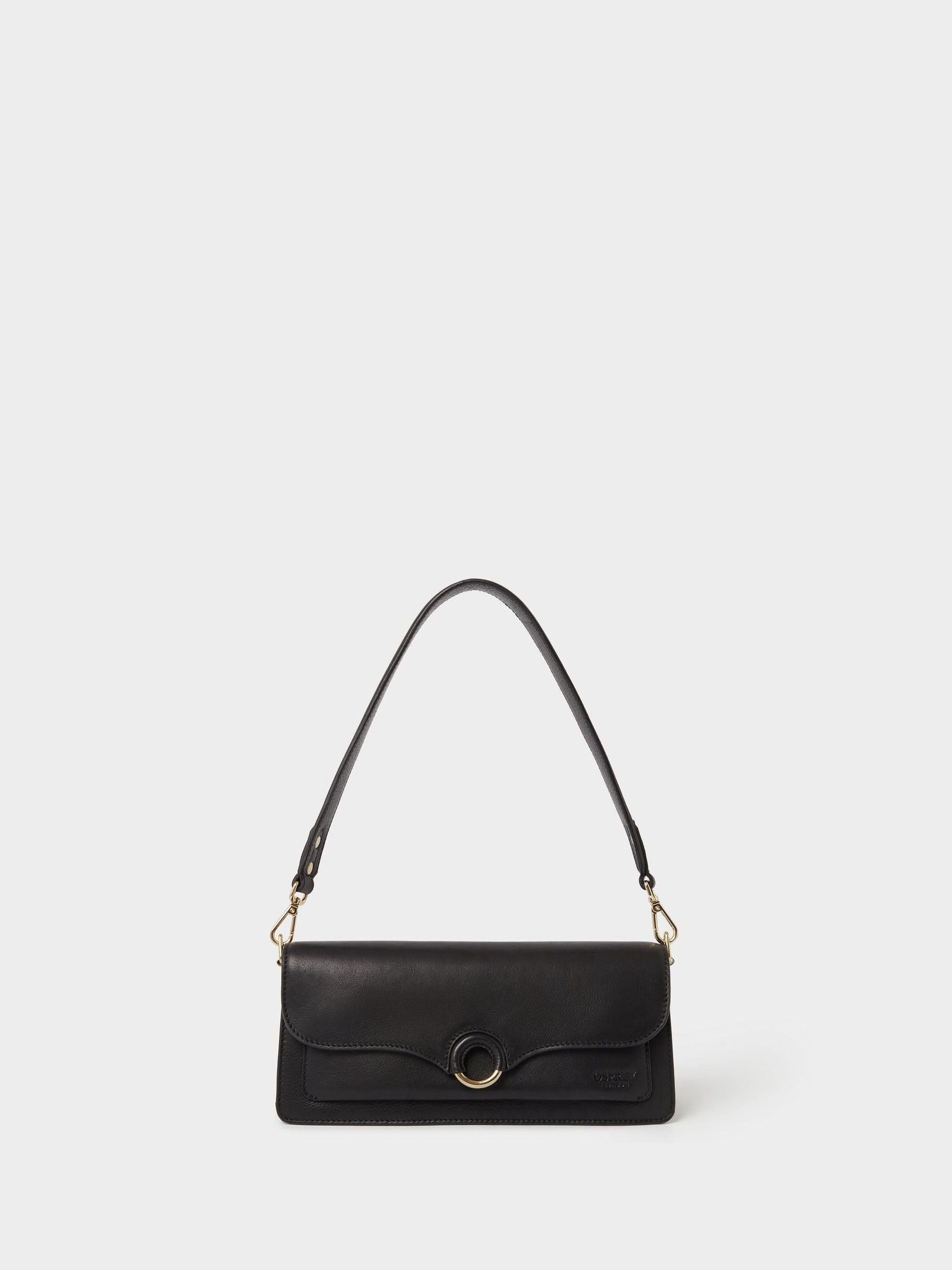 Osprey London Black Marlow Leather Shoulder Bag, imported from the UK