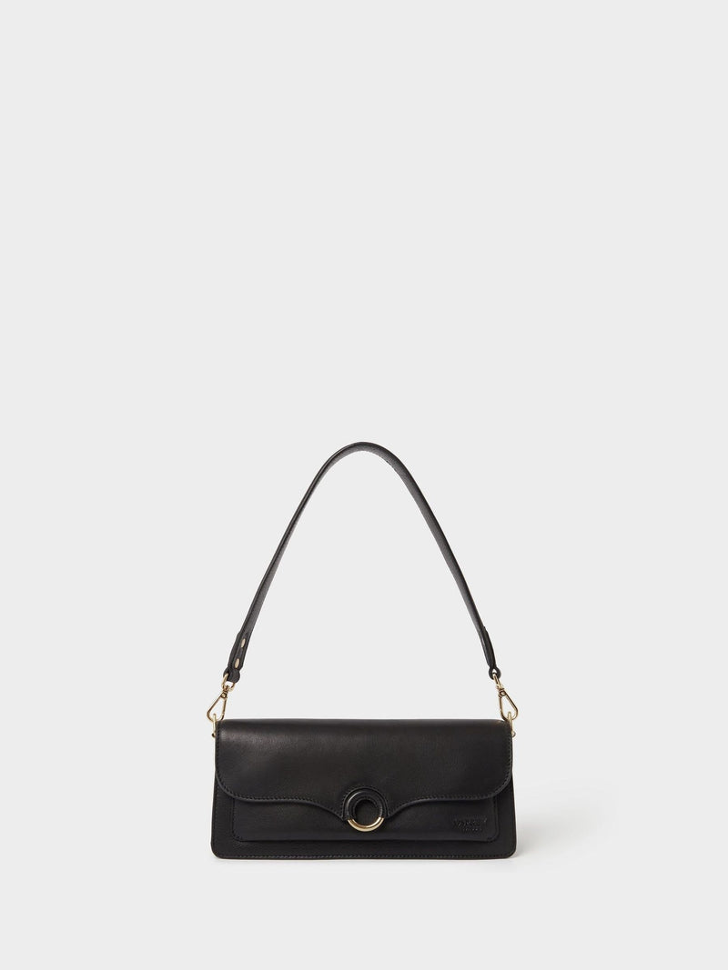 Osprey London Black Marlow Leather Shoulder Bag, imported from the UK