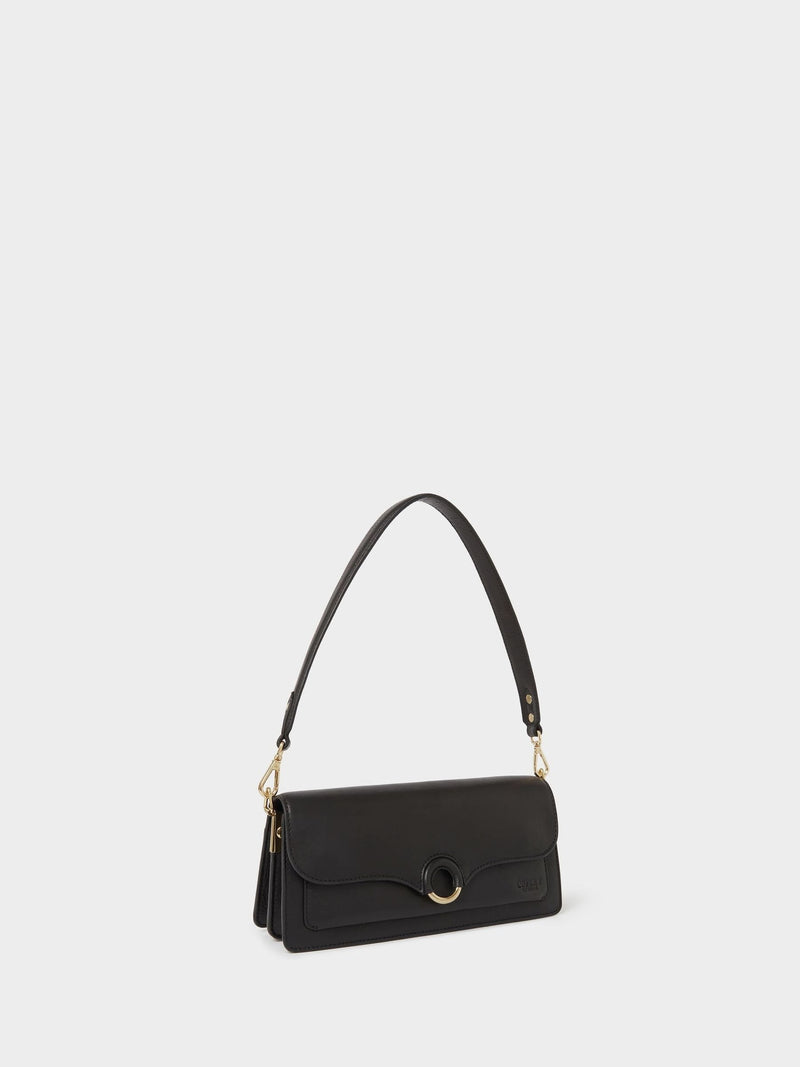 Osprey London Black Marlow Leather Shoulder Bag, imported from the UK