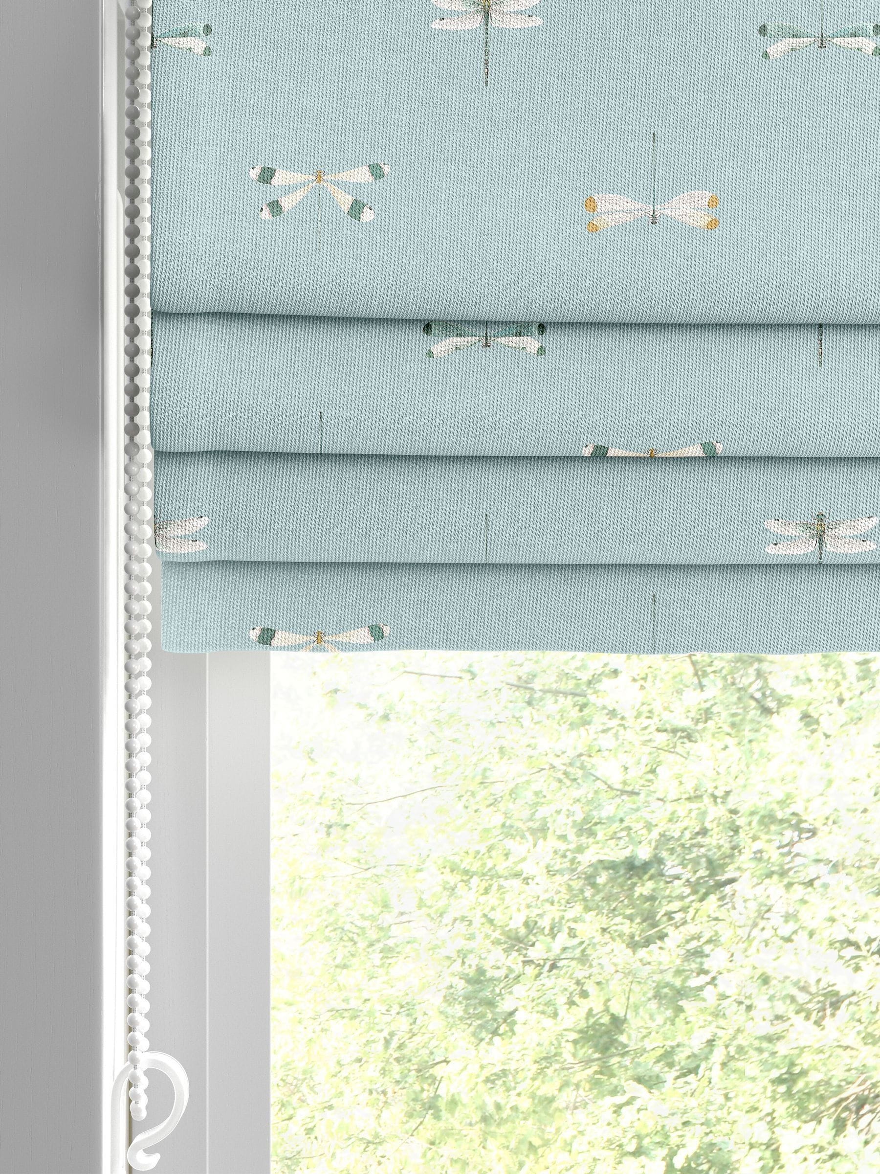 Sophie Allport roman blinds blue stripe watercolour dragonfly (British brand)