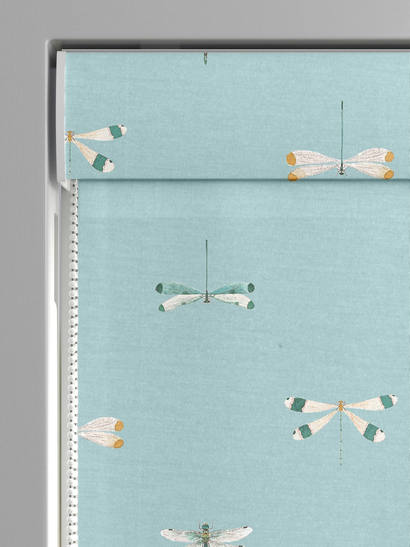 Sophie Allport roman blinds blue stripe watercolour dragonfly (British brand)