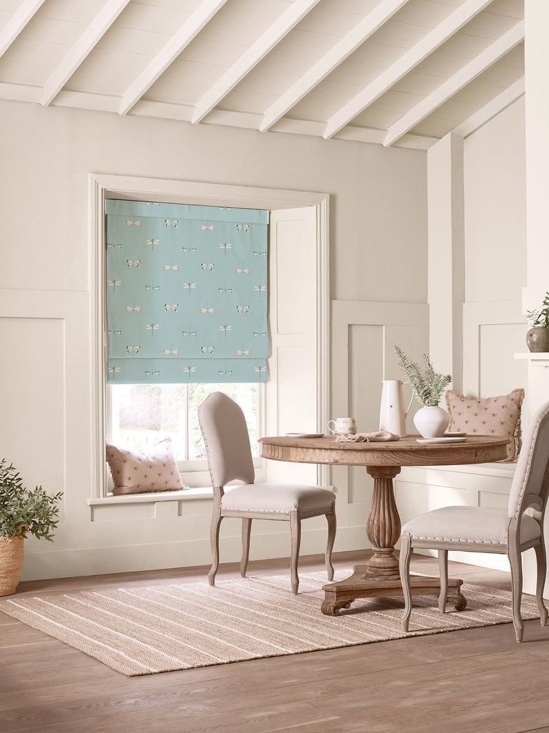 Sophie Allport roman blinds blue stripe watercolour dragonfly (British brand)