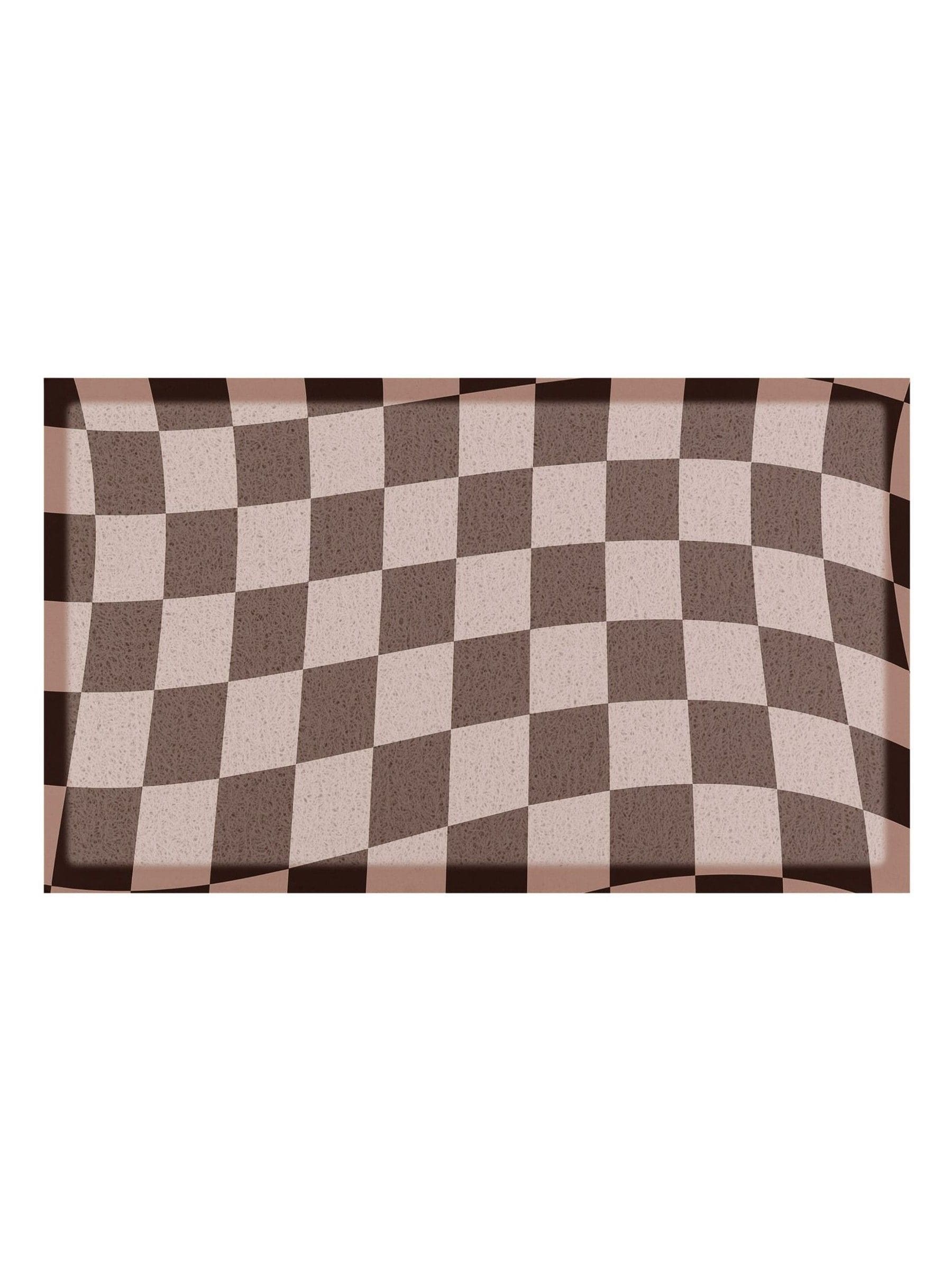 Artsy Mats brown wavey checkerboard PVC doormat 70x40cm - British product