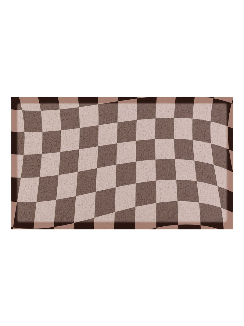Artsy Mats brown wavey checkerboard PVC doormat 70x40cm - British product