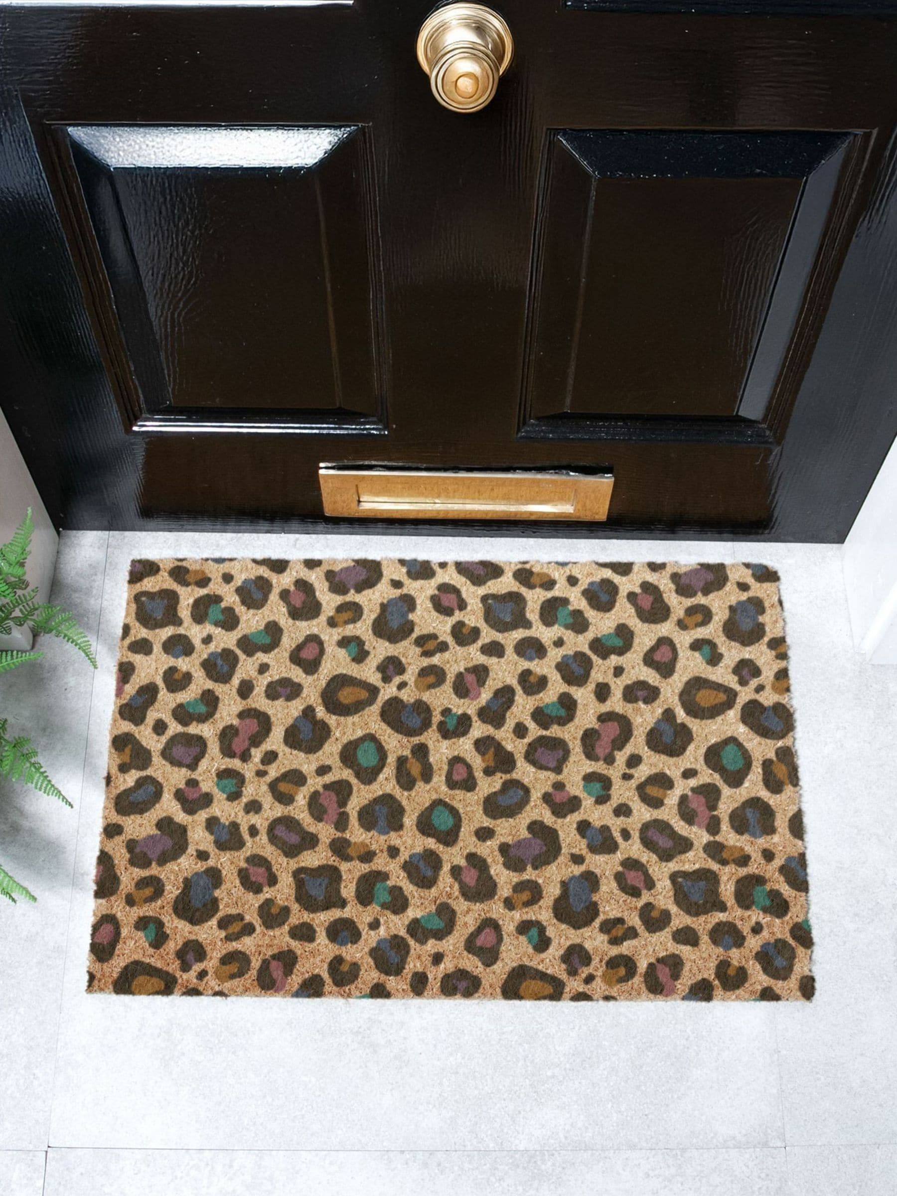 Artsy Mats brown multi colour leopard print doormat (British brand)