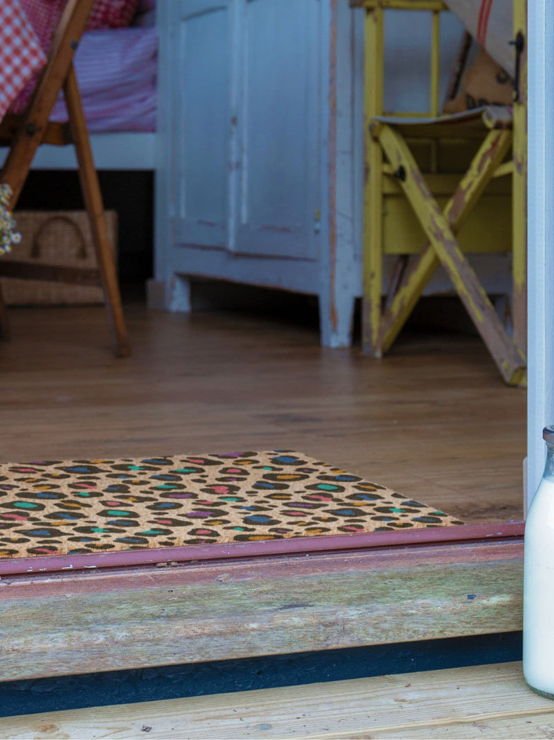 Artsy Mats brown multi colour leopard print doormat (British brand)