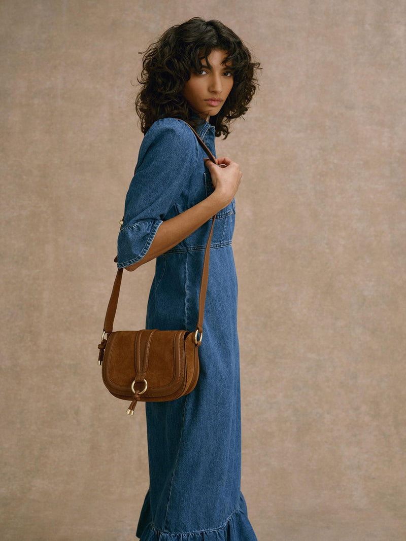 Mint Velvet brown suede saddle bag (British brand)