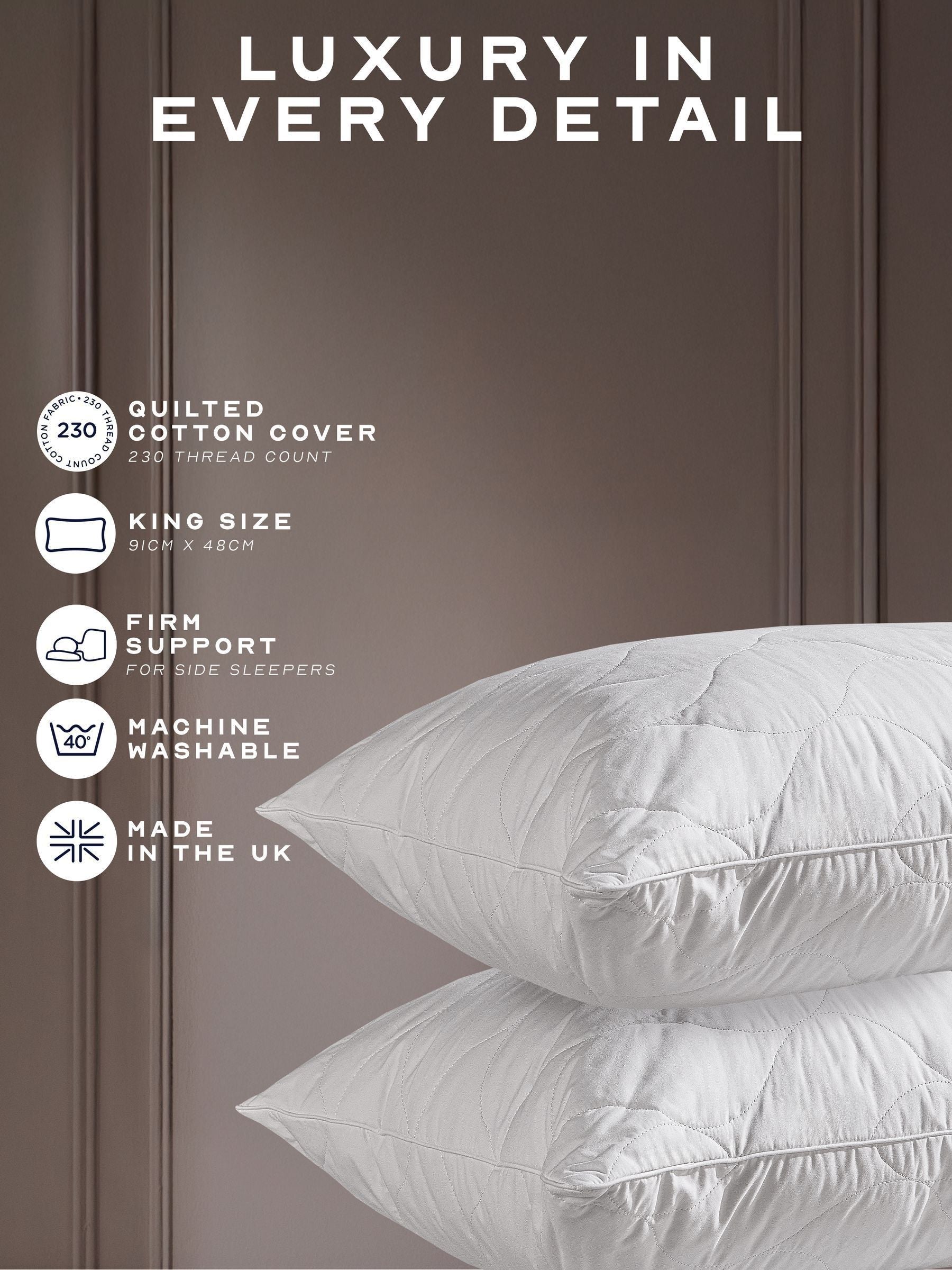 Snuggledown Hotel kingsize firm side sleeper pillow, UK version