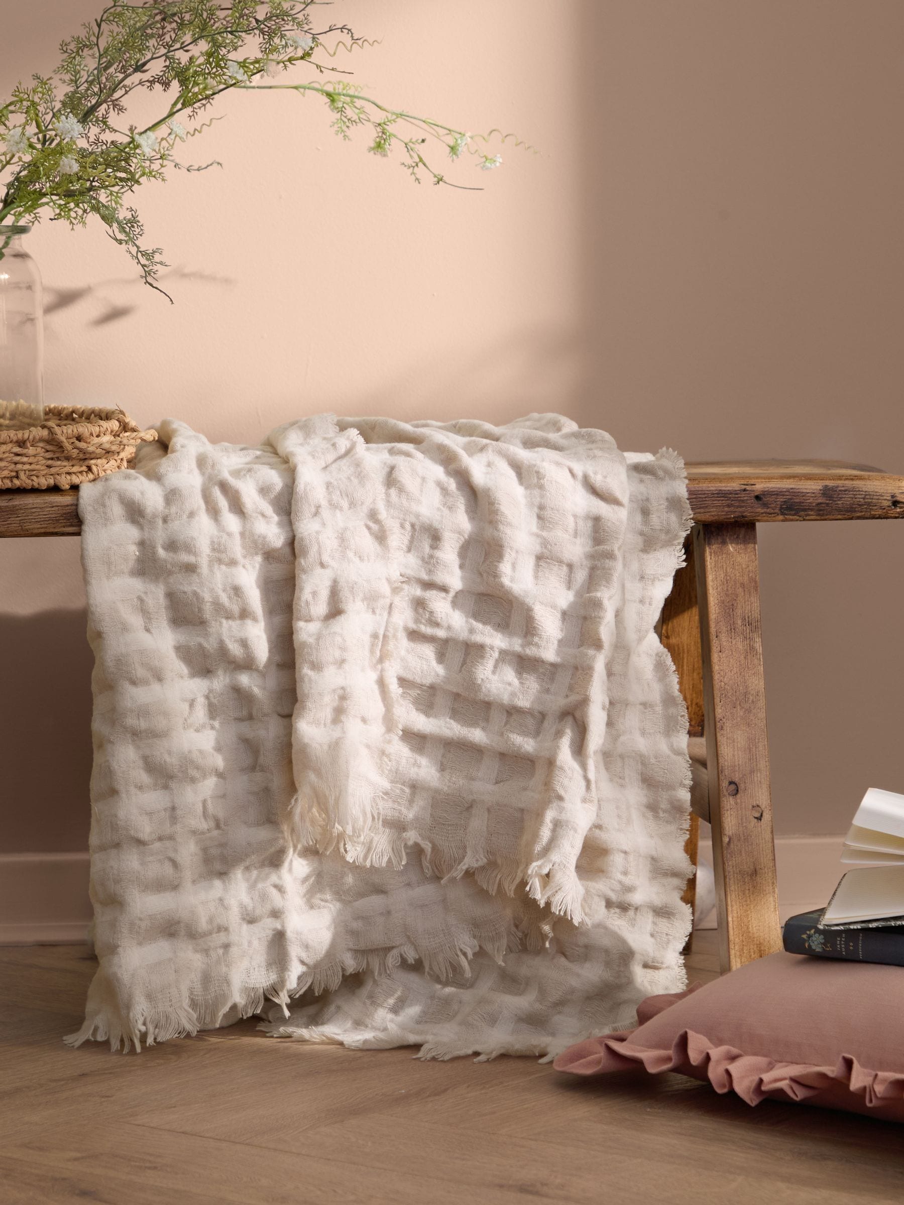 Wylder Linen Walton Waffle Fringed Throw