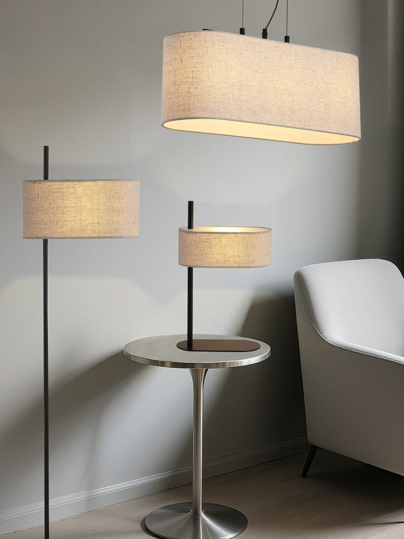 Searchlight Larsen table lamp matt black linen shade 43cm - British product