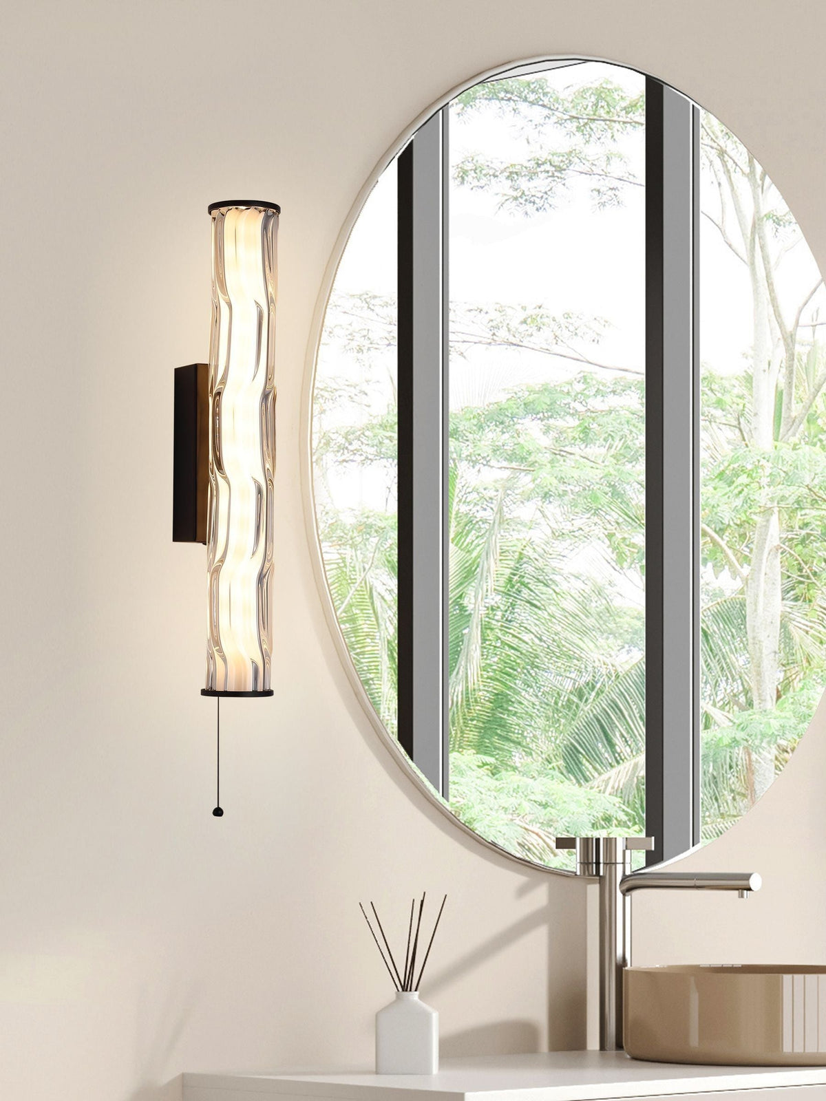 Searchlight Raphie LED wall light black clear glass, imported from the UK