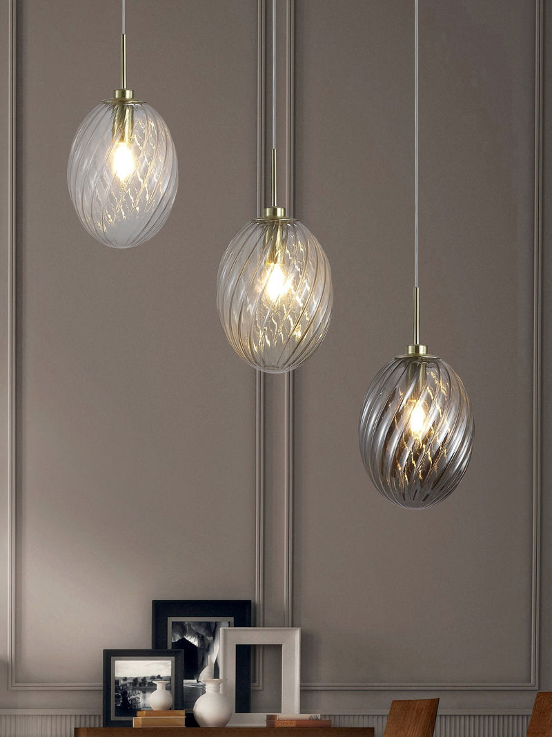Searchlight satin brass and clear glass pendant light - British product