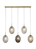 Searchlight Sama five-light bar pendant with swirled glass globes, UK version