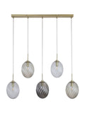 Searchlight Sama five-light bar pendant with swirled glass globes, UK version