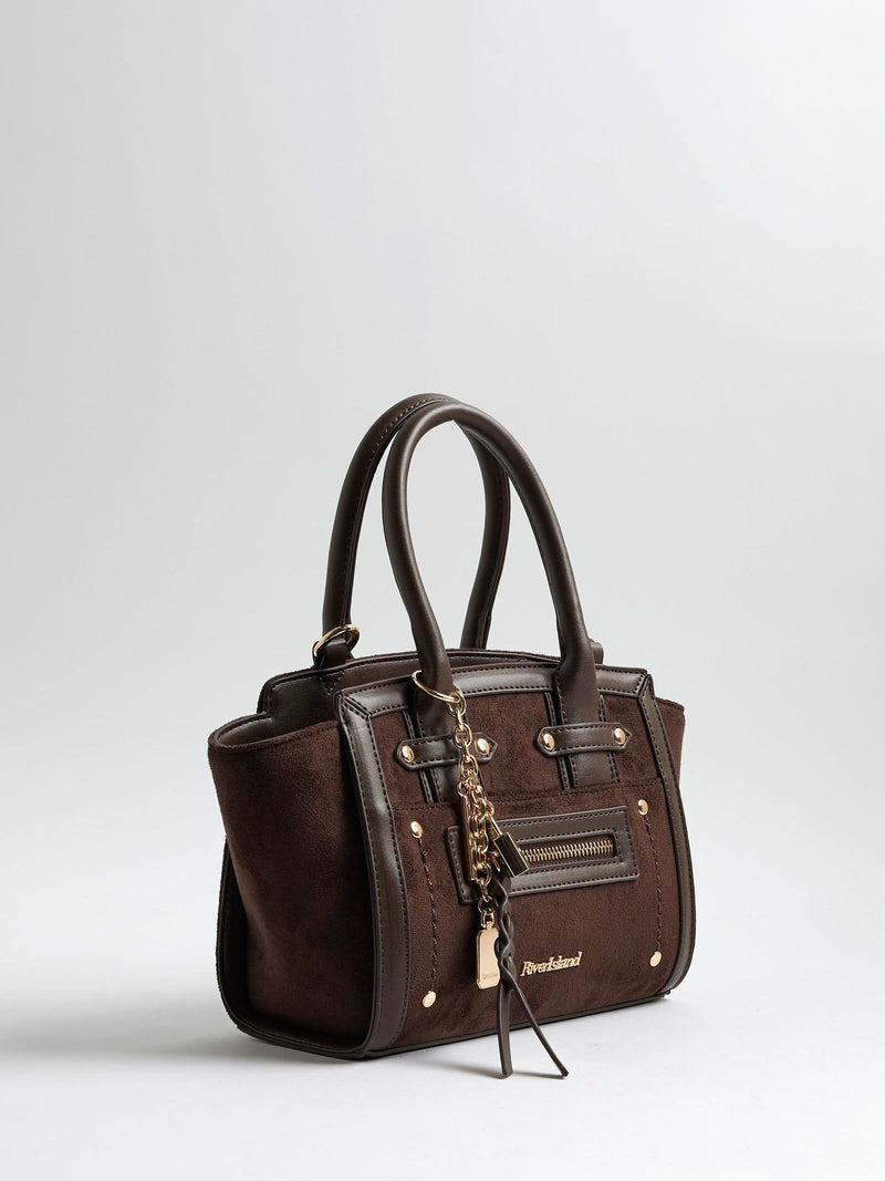 River Island brown faux suede cross-body bag depth 10.5cm - British product