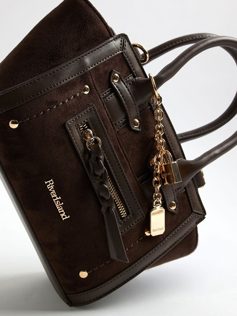 River Island brown faux suede cross-body bag depth 10.5cm - British product