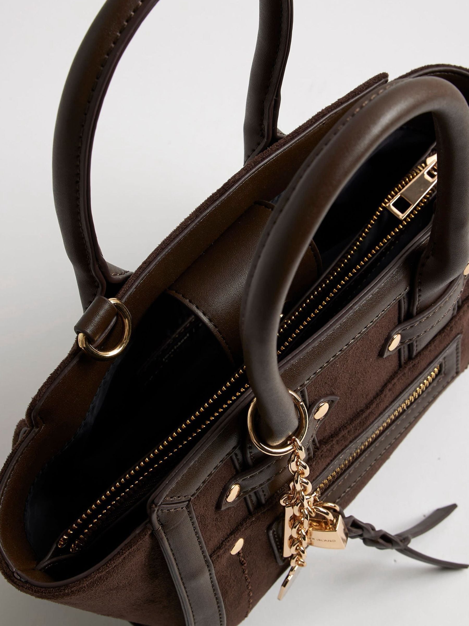 River Island brown faux suede cross-body bag depth 10.5cm - British product