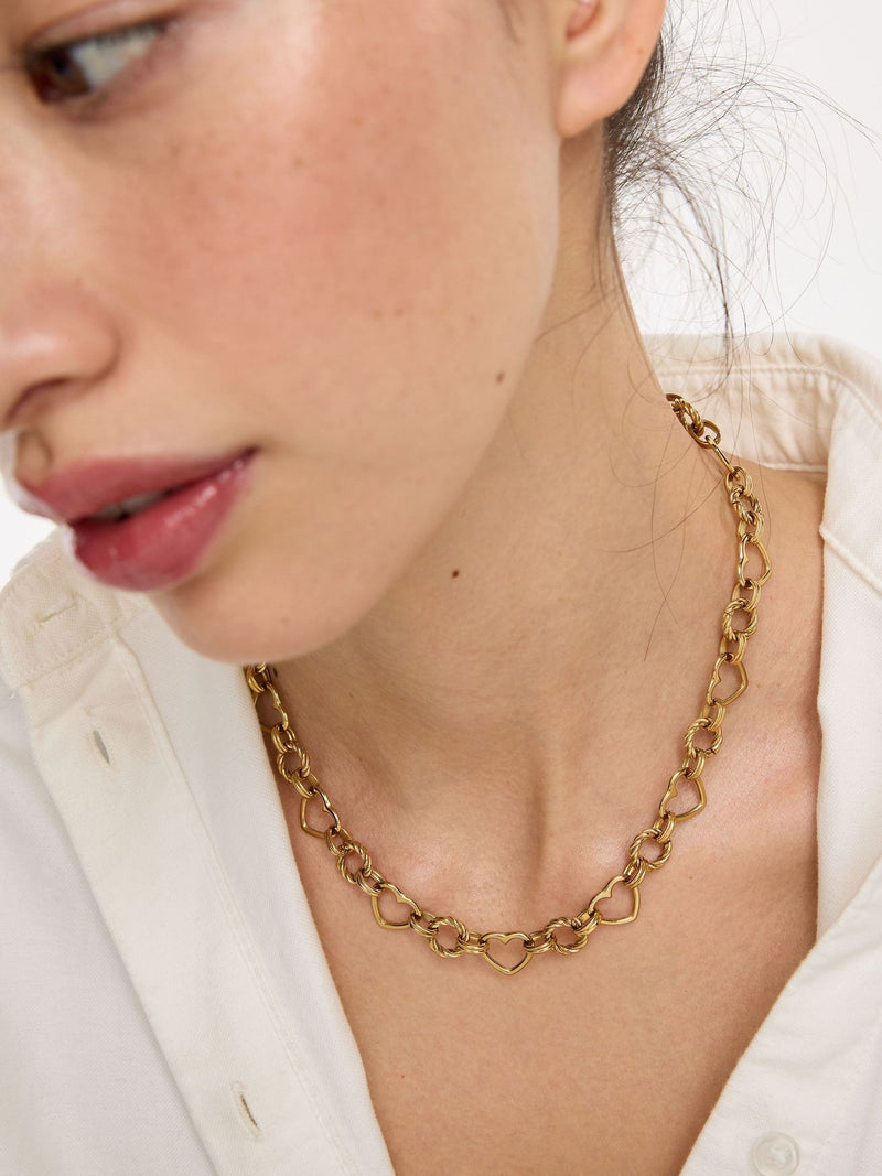 Oliver Bonas gold tone heart chunky chain necklace, imported from the UK