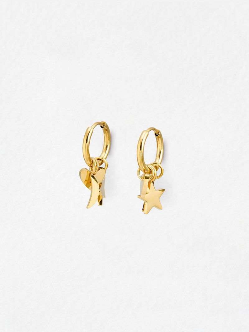 Oliver Bonas gold tone hoop earrings with star moon heart charms (British brand)