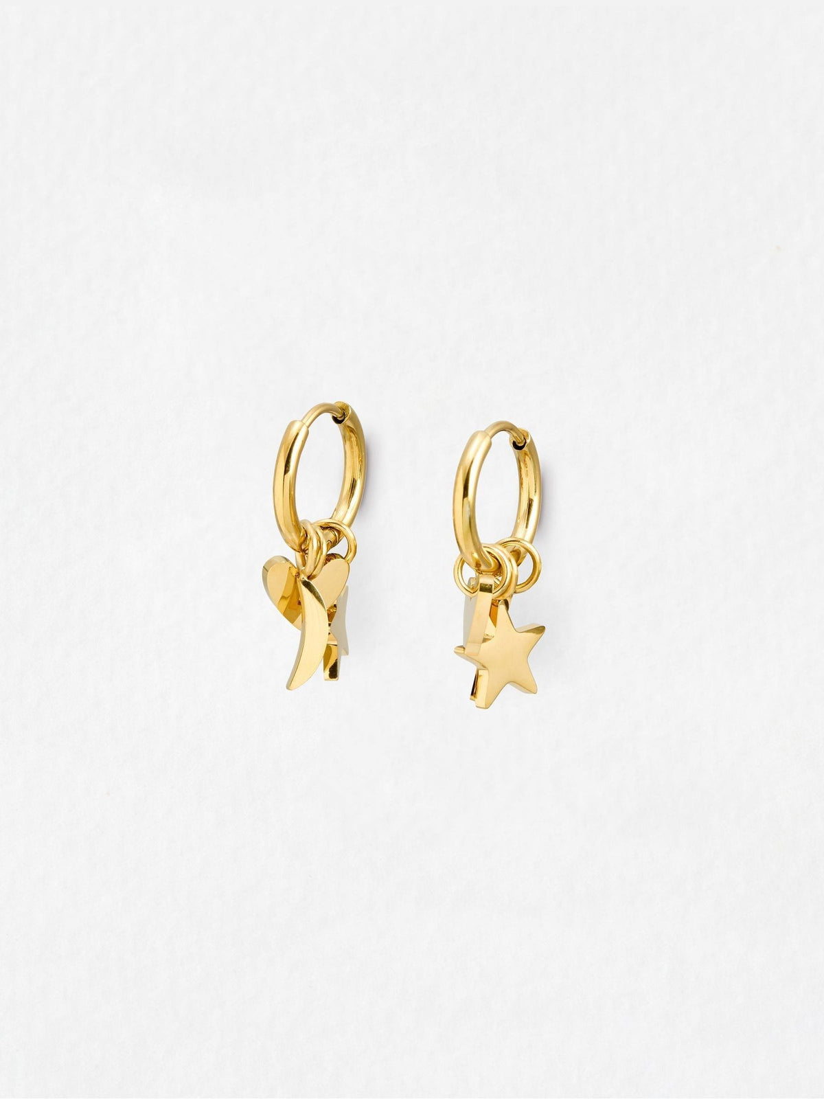 Oliver Bonas gold tone hoop earrings with star moon heart charms (British brand)