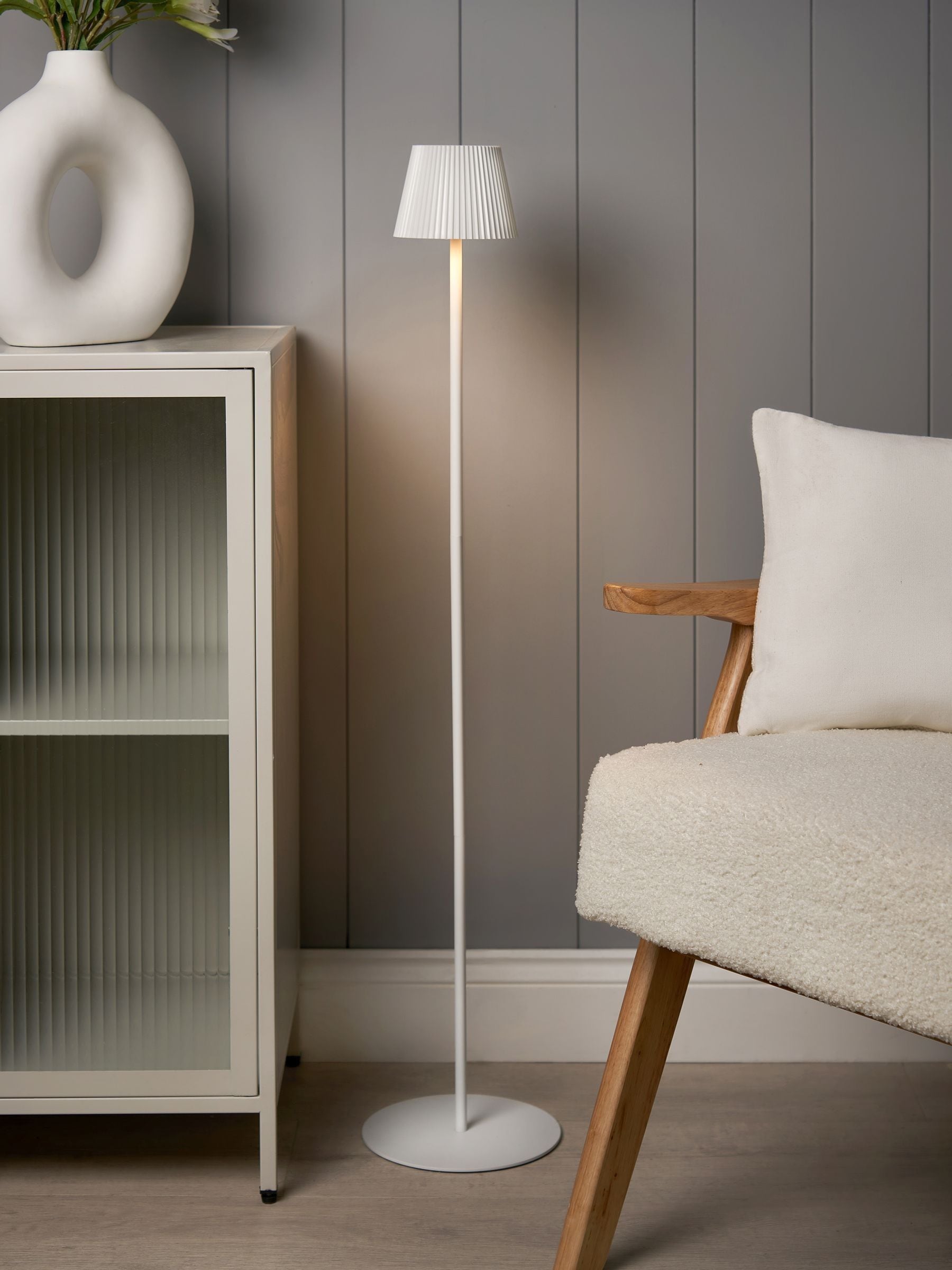 BHS White Esther USB-C rechargeable floor lamp, UK version