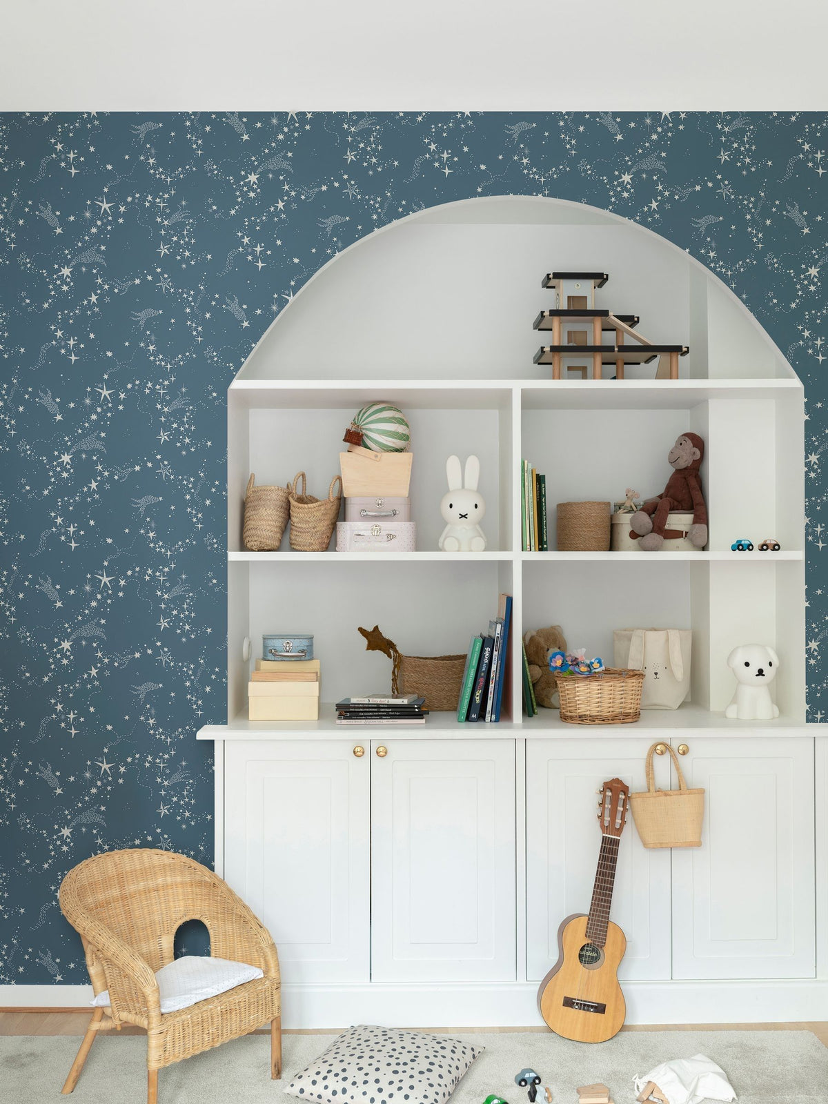 Galerie Wallcoverings Blue Resan Star A4 wallpaper sample, imported from the UK