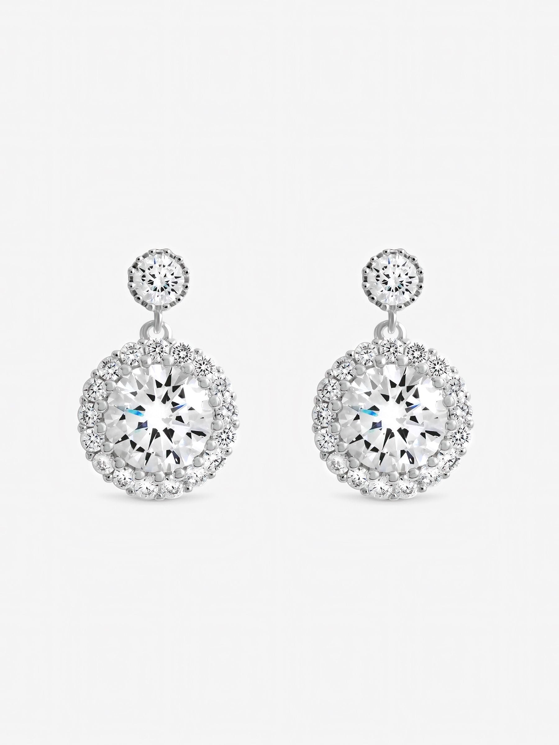 Inicio double drop cubic zirconia halo earrings, UK version