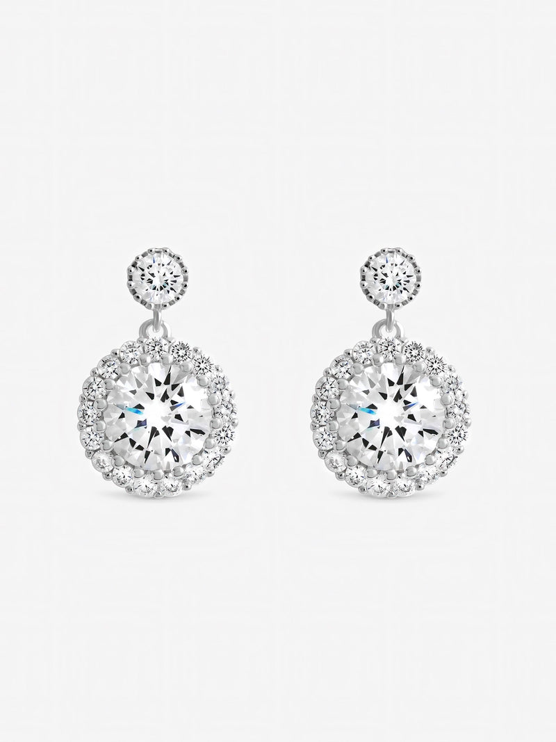 Inicio double drop cubic zirconia halo earrings, UK version