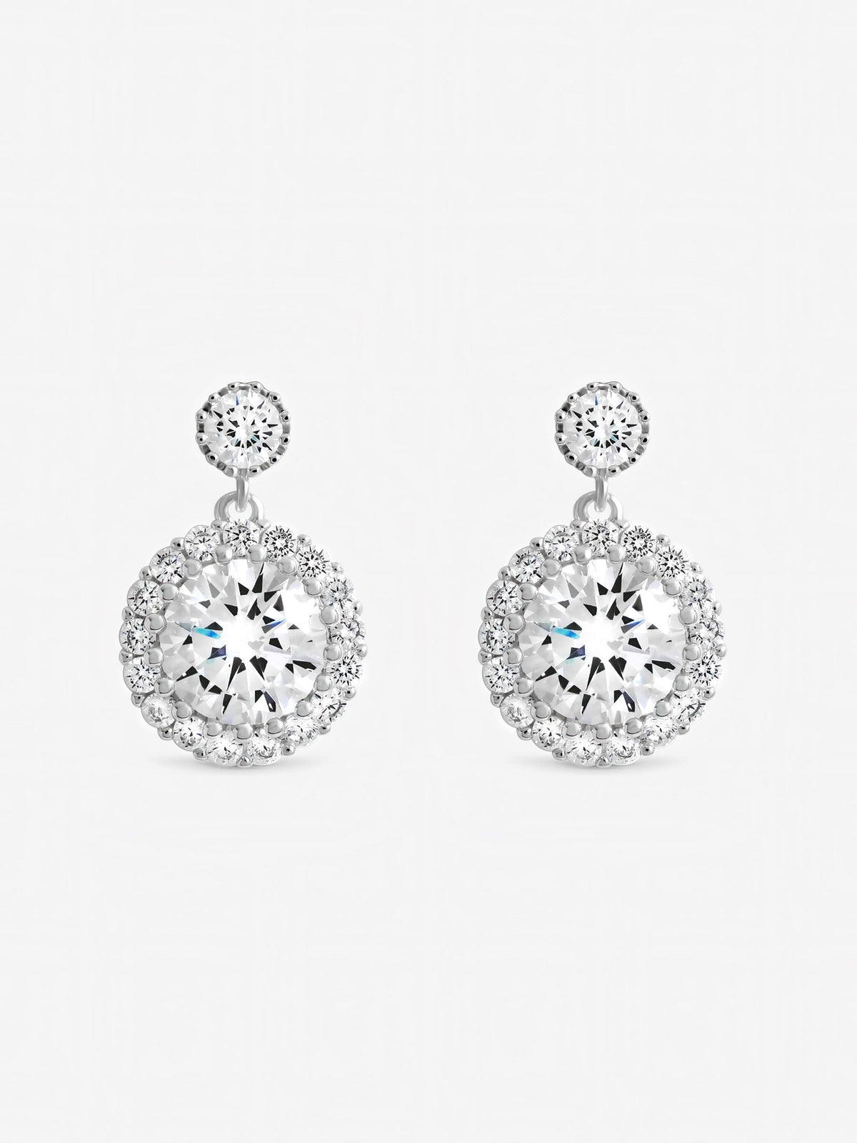 Inicio double drop cubic zirconia halo earrings, UK version