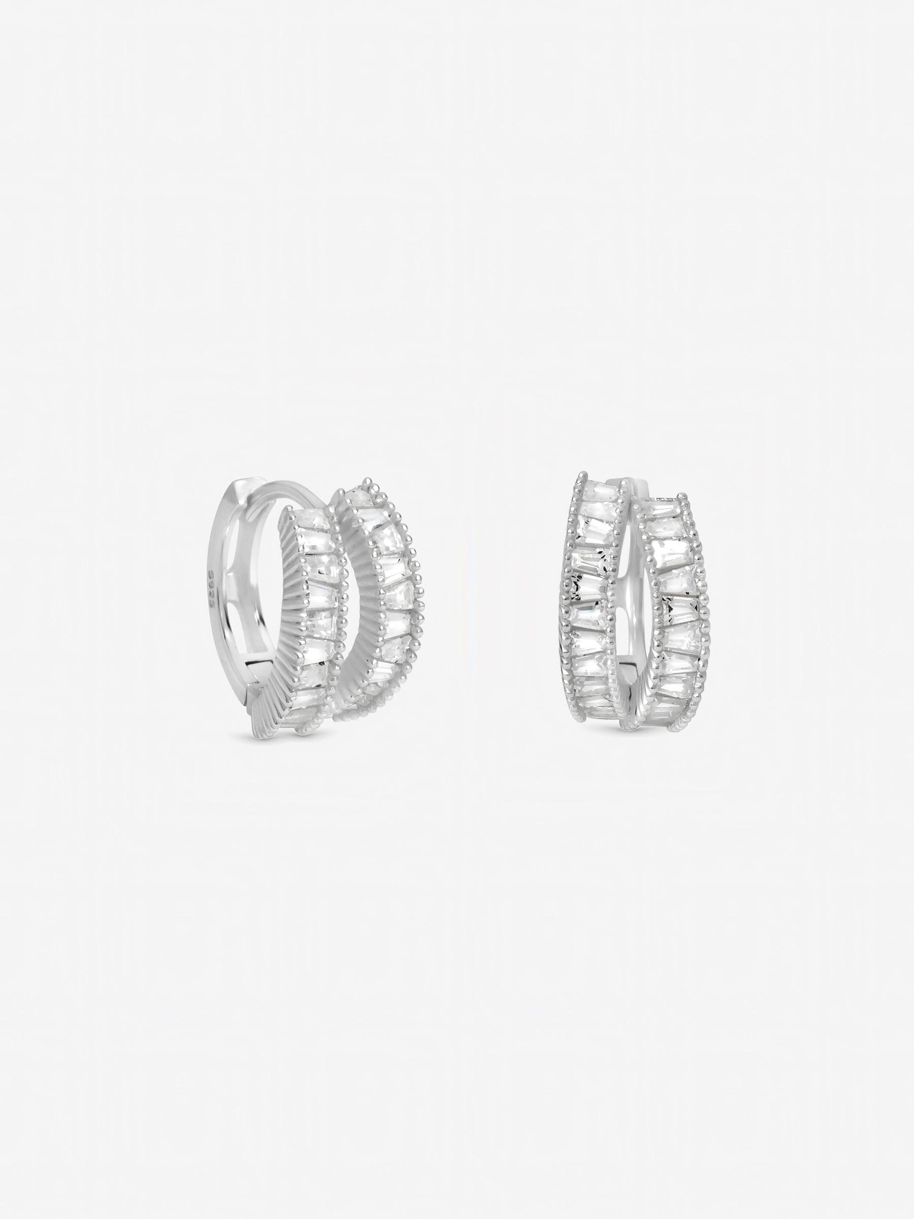 Inicio sterling silver cubic zirconia pave hoop earrings 12mm - British product