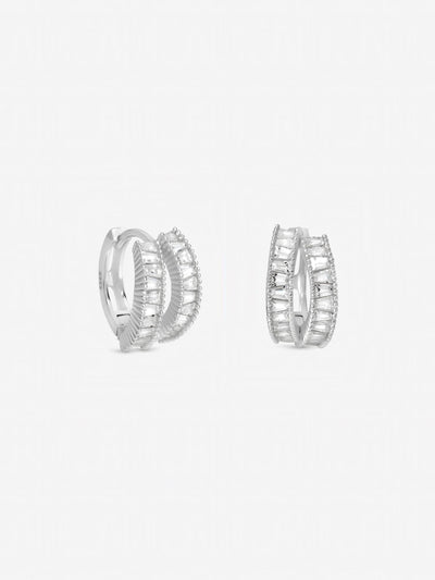 Next Inicio Sterling Silver Cubic Zirconia Double Row Pave Hoop Earrings - Gift Pouch- Buy online at McGrocer