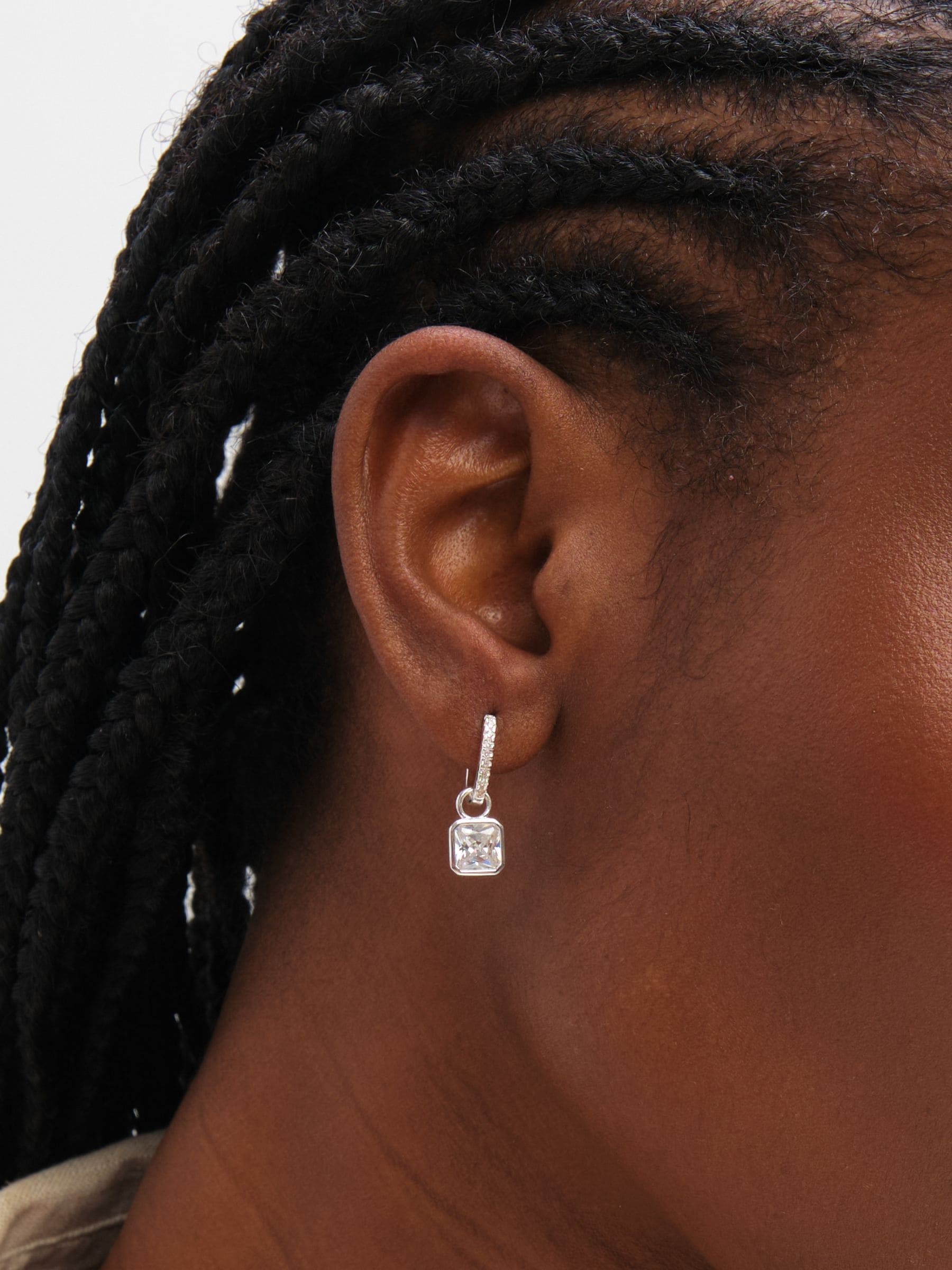 Inicio silver CZ drop hoops, UK version