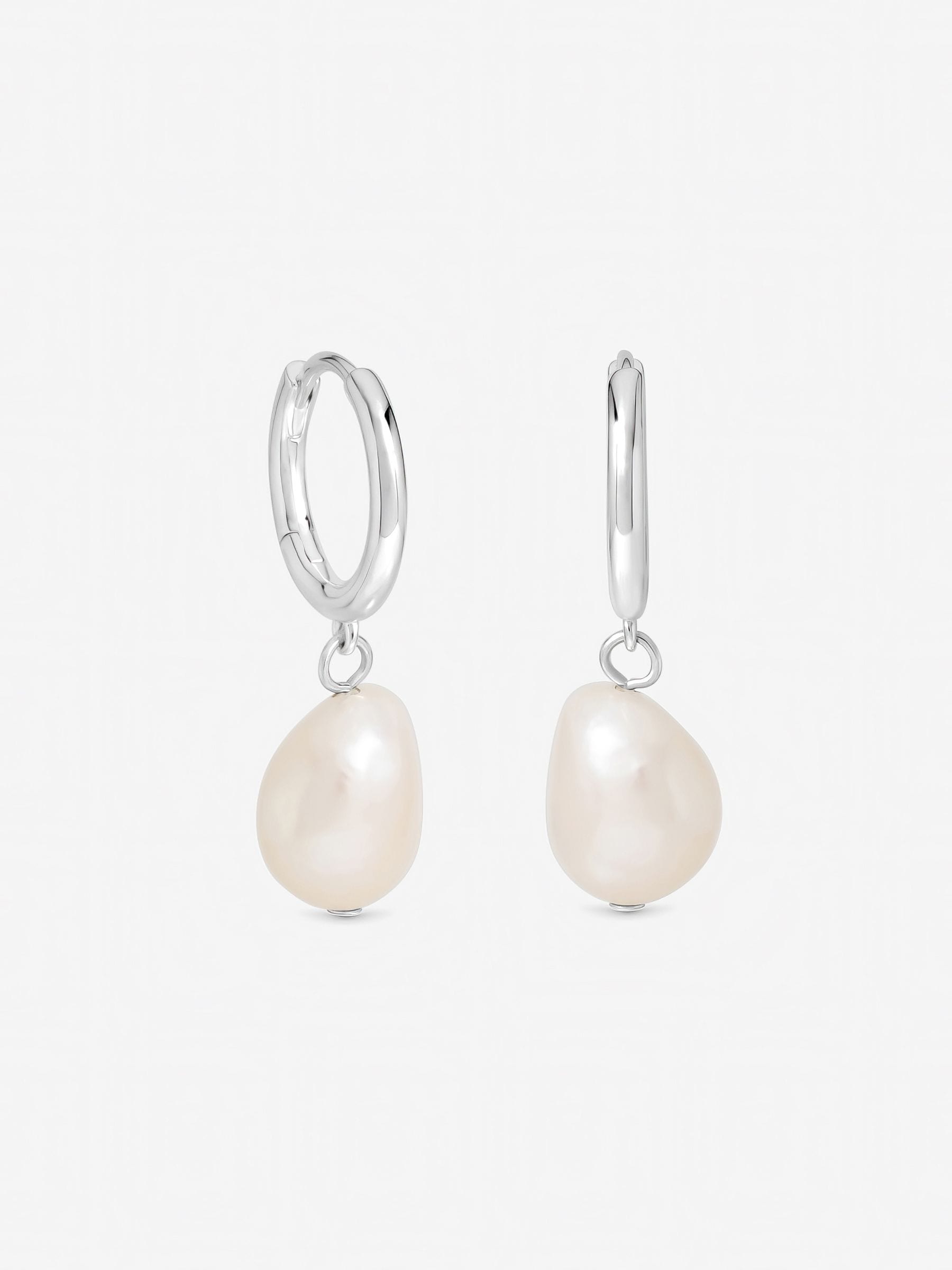 Inicio sterling silver pearl charm hoop earrings, UK version