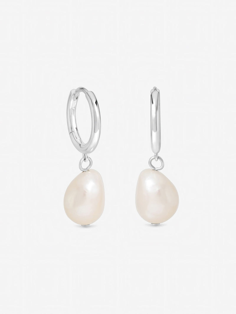Inicio sterling silver pearl charm hoop earrings, UK version