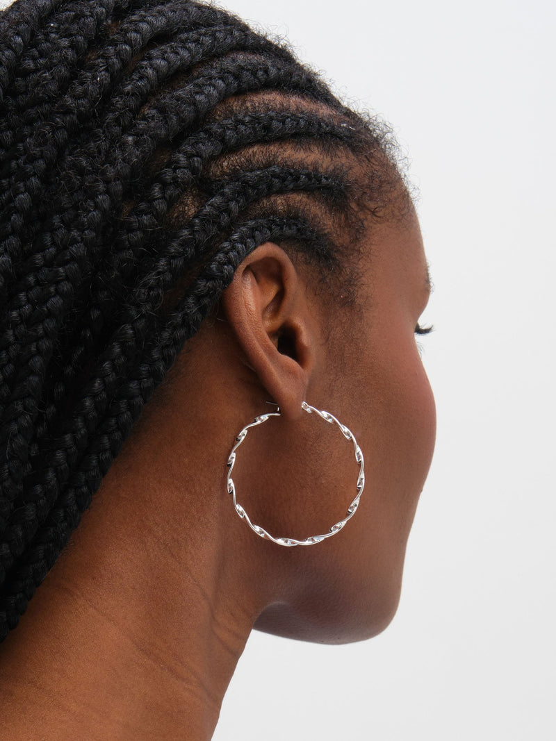Inicio silver tone large twist hoop earrings (British brand)