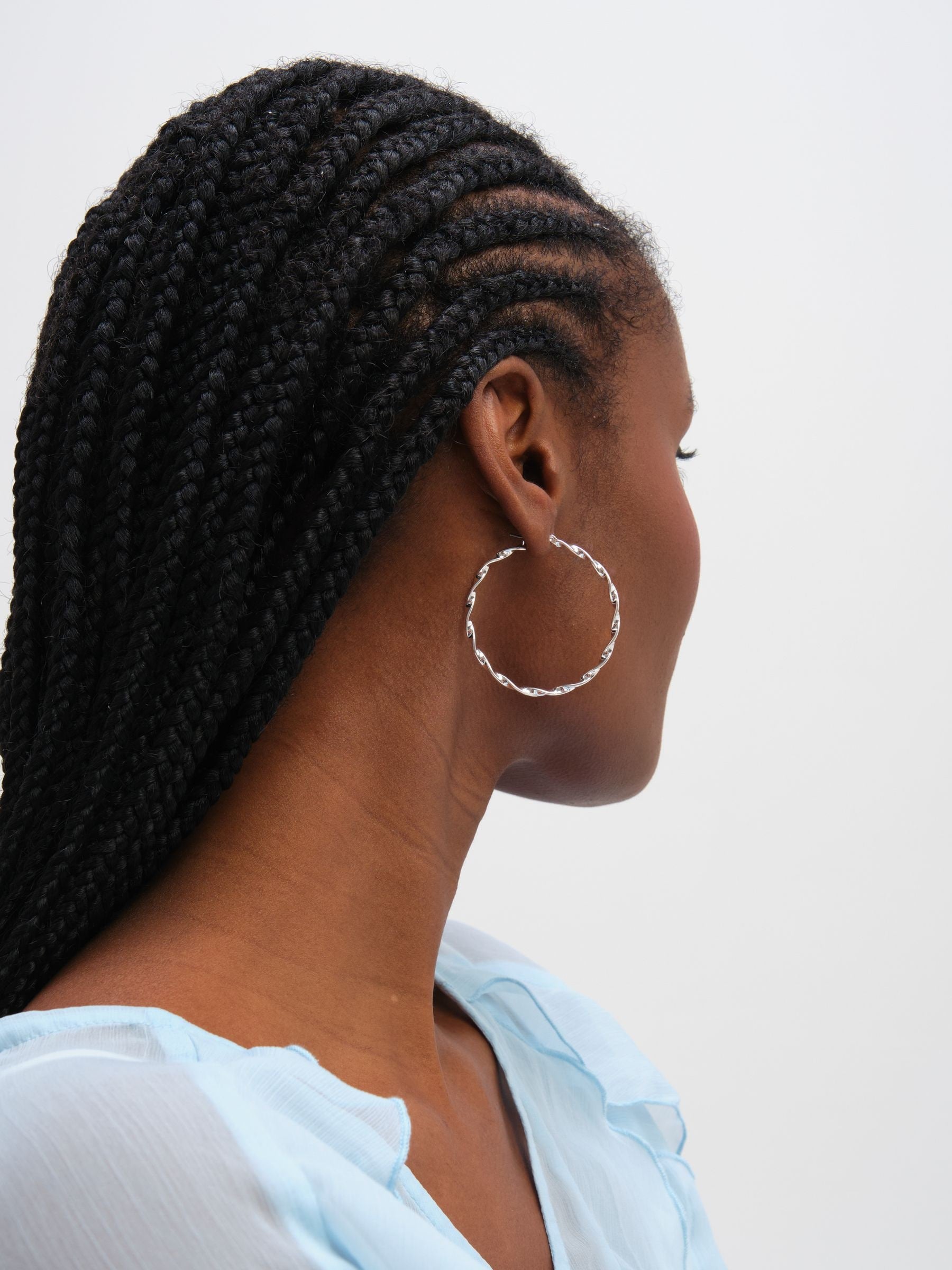 Inicio silver tone large twist hoop earrings (British brand)