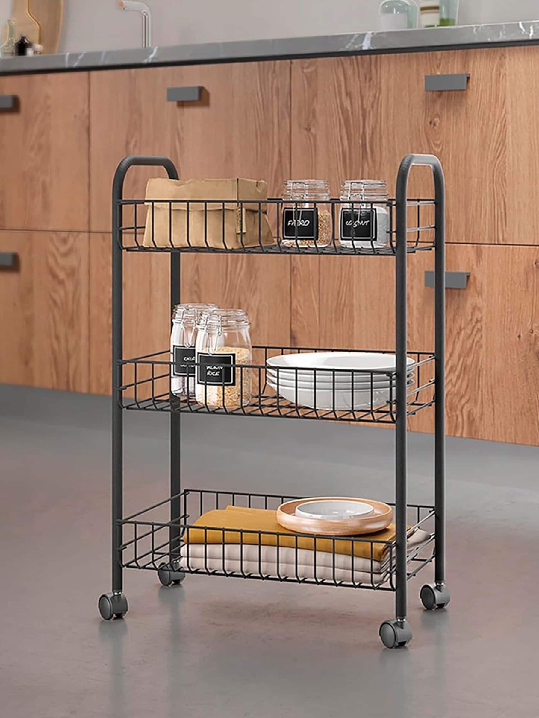 Metaltex black Lugano 3-tier rolling cart, UK version