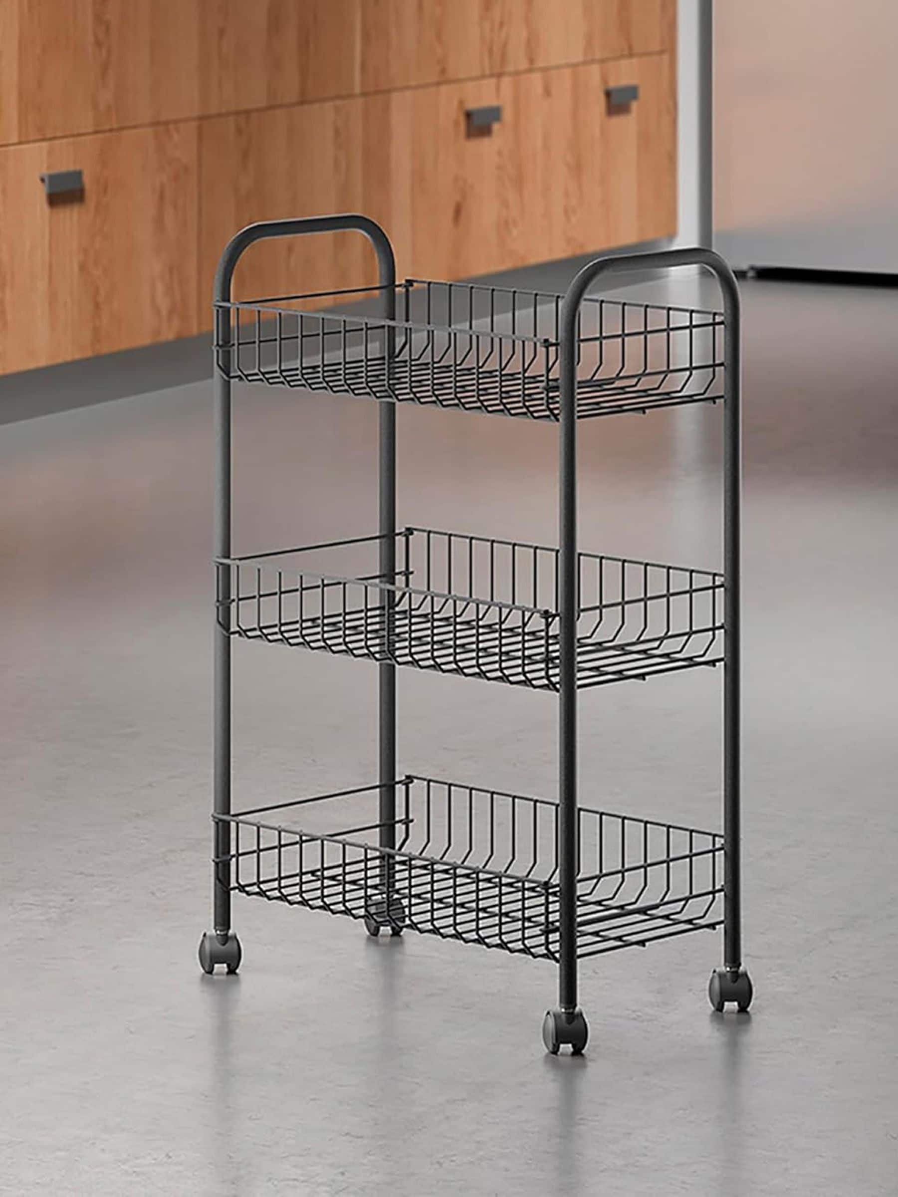 Metaltex black Lugano 3-tier rolling cart, UK version