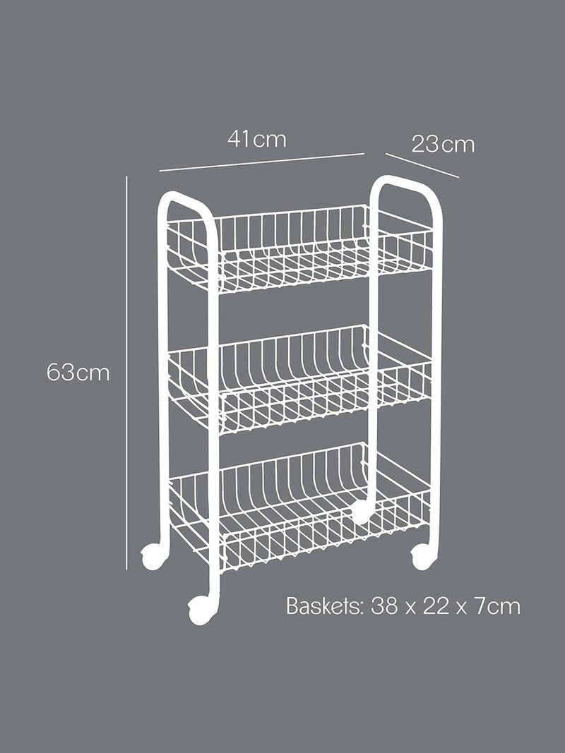 Metaltex black Lugano 3-tier rolling cart, UK version