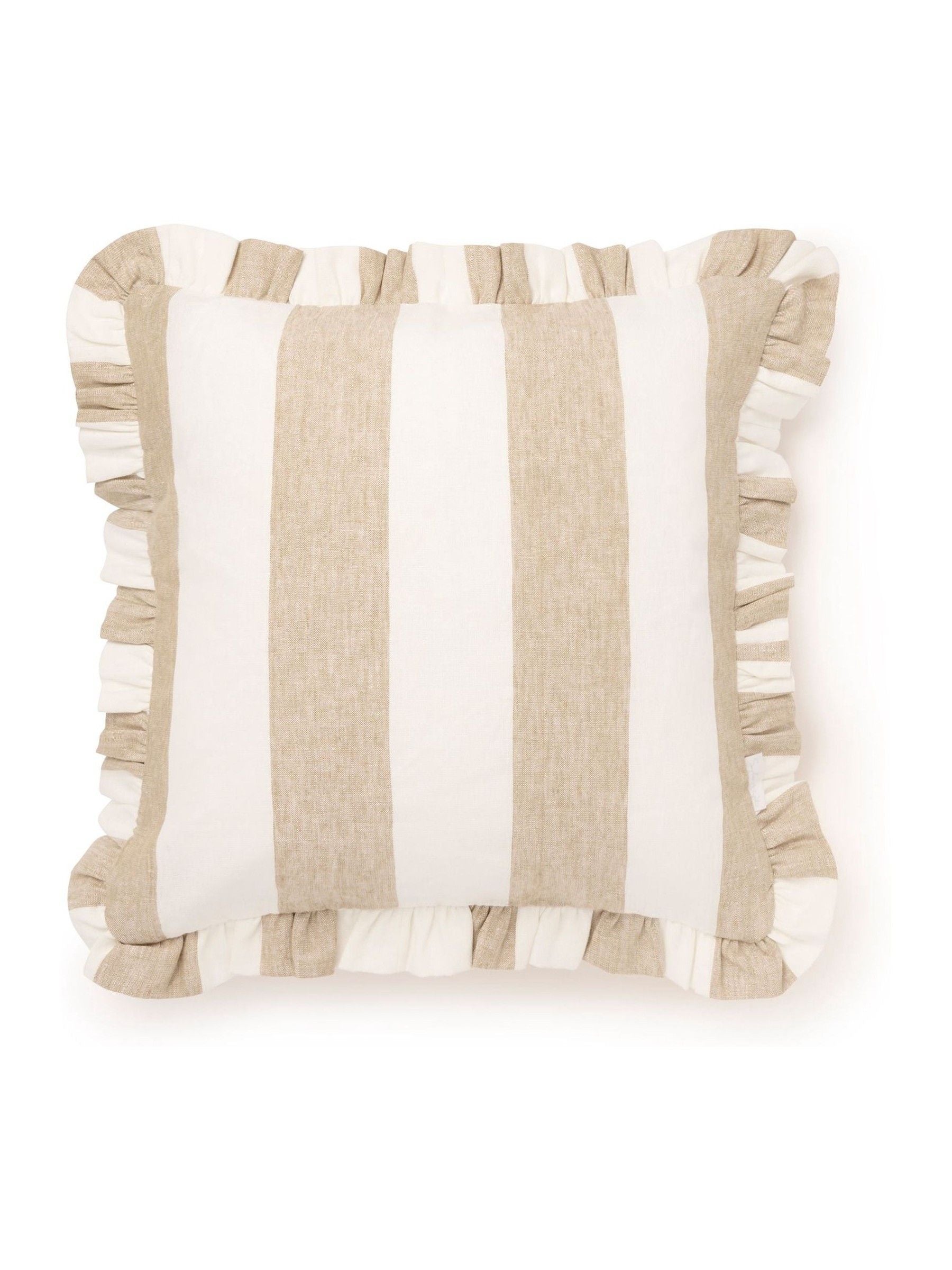 Sophie Allport Witham Sand Stripe frill edge cushion 45x45cm - British product