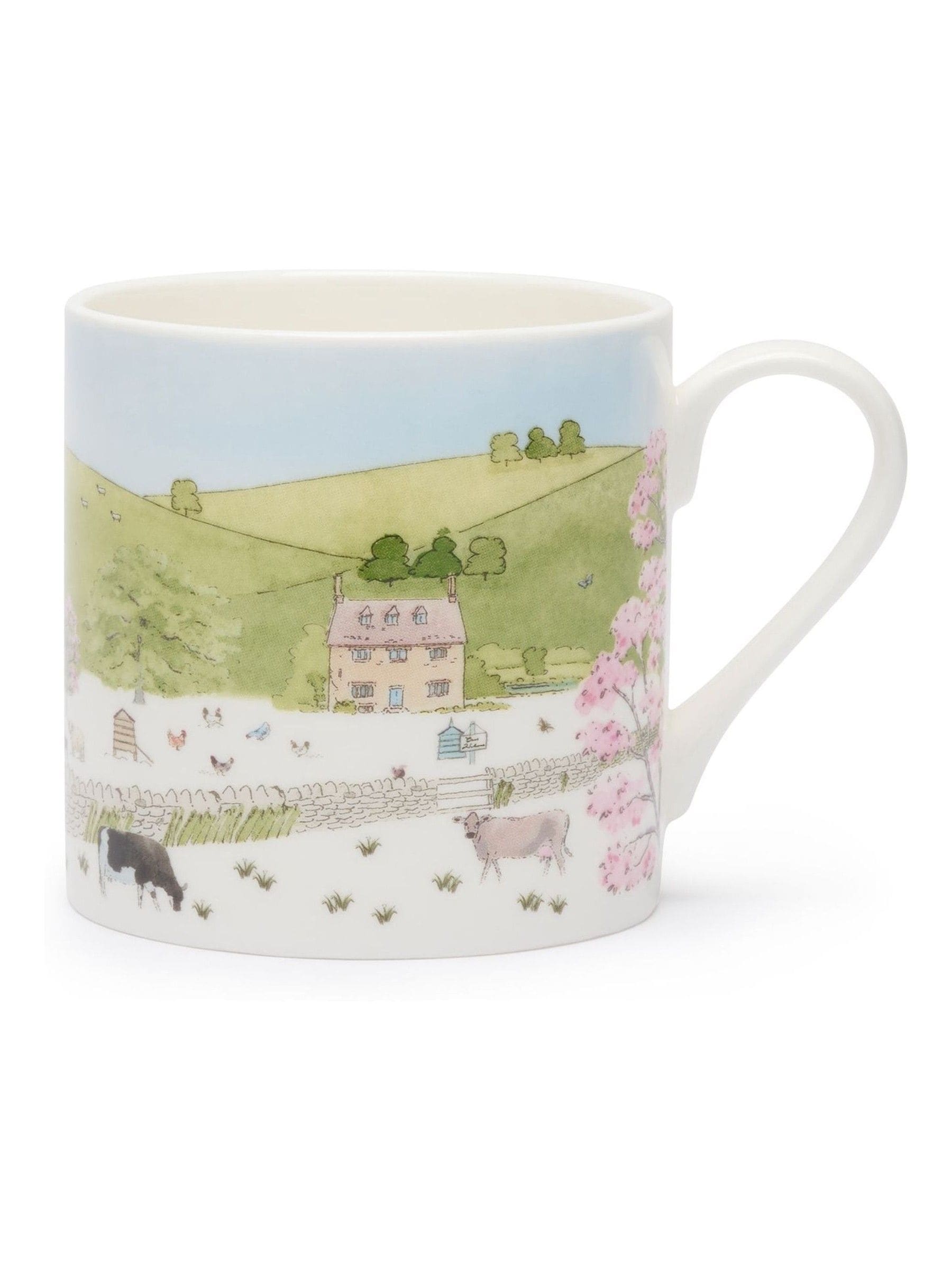 Sophie Allport white spring cottage scene mug - British product