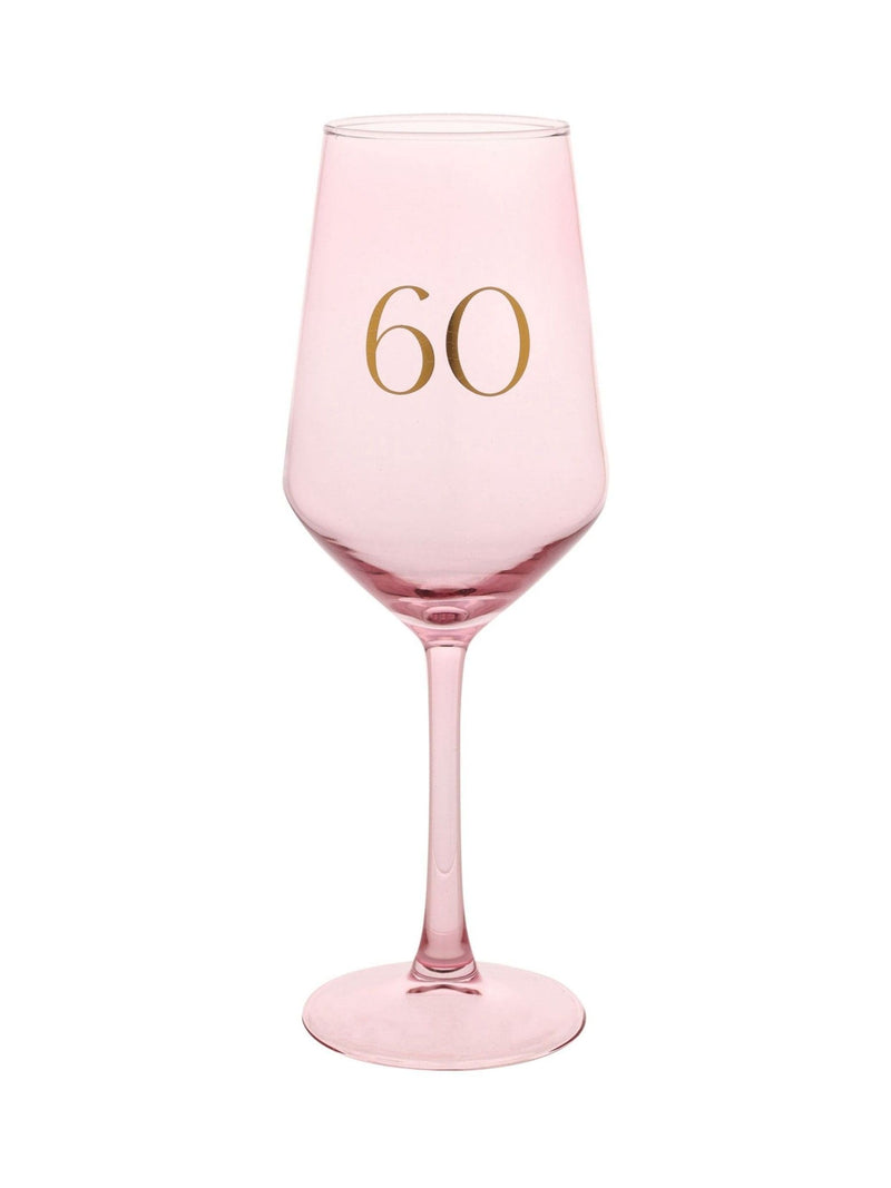 Widdop pink wine glass with gold 60 decal, UK version